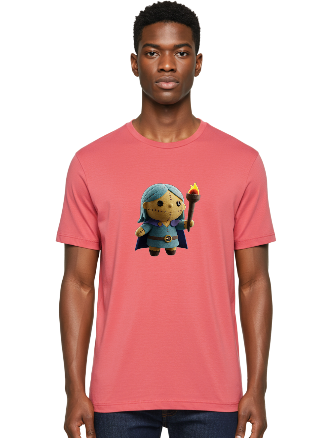Sally Men'S Graphic Tee, 100% Cotton, Comfortable Casual Summer Wear, Machine Washable, Sally Figurine, Nightmare Before Christmas Character, Stitched Face, Blue Dress, Cape, Torch, Whimsical Design, Collectible Toy, Halloween Decoration Bad506
