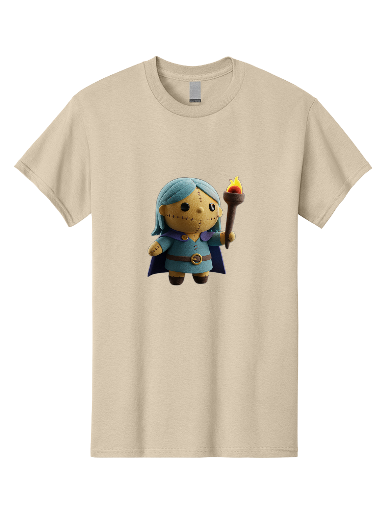 Sally Men'S Graphic Tee, 100% Cotton, Comfortable Casual Summer Wear, Machine Washable, Sally Figurine, Nightmare Before Christmas Character, Stitched Face, Blue Dress, Cape, Torch, Whimsical Design, Collectible Toy, Halloween Decoration Bad506
