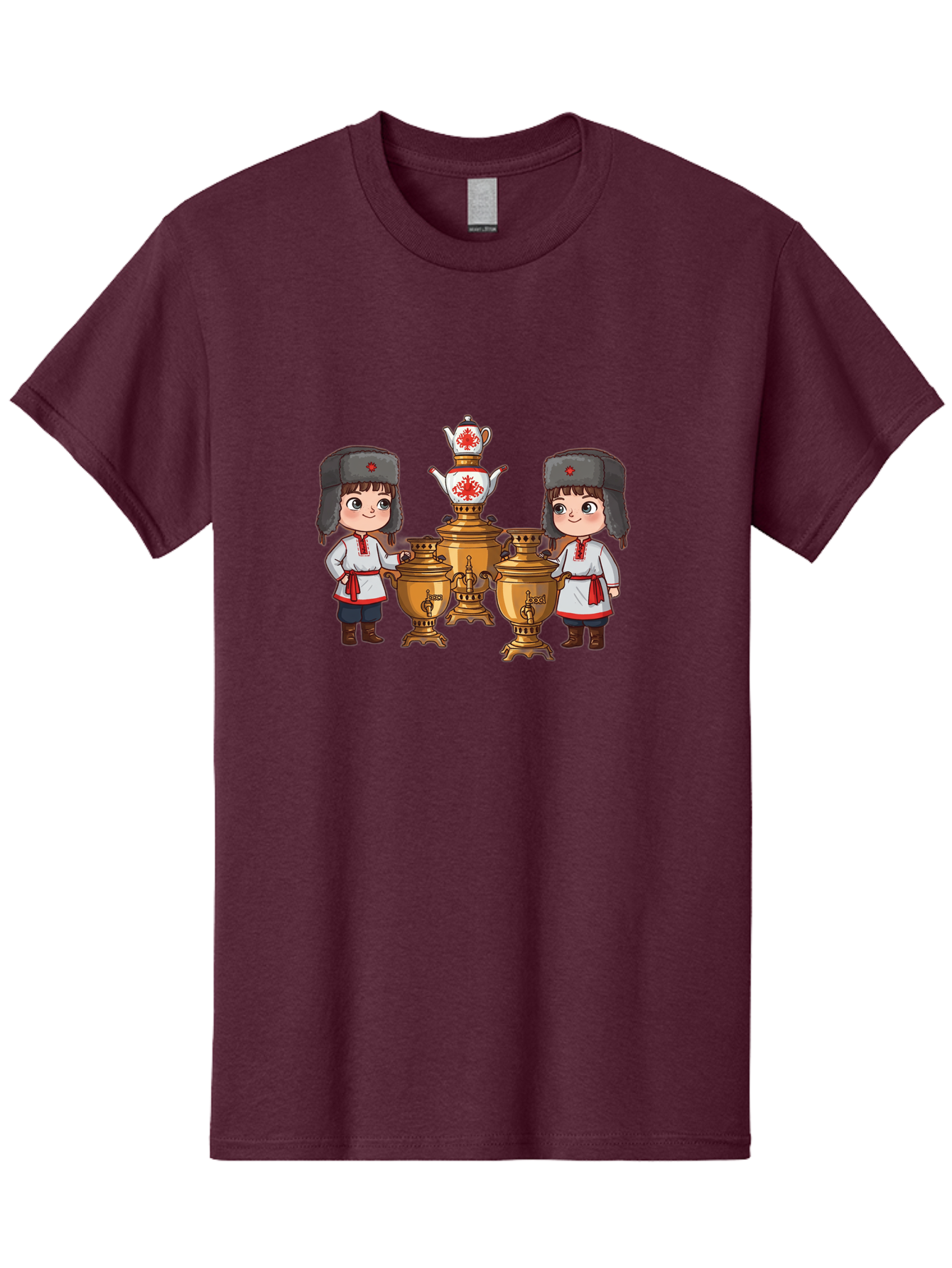 Samovar-Boys Men'S Graphic Tee, 100% Cotton, Comfortable Casual Summer Wear, Machine Washable, Traditional Russian Samovar, Vintage Tea Kettle, Copper Urns, Folk Costumes, Young Girls, Red Accents, Cultural Heritage, Russian Culture, Bad508