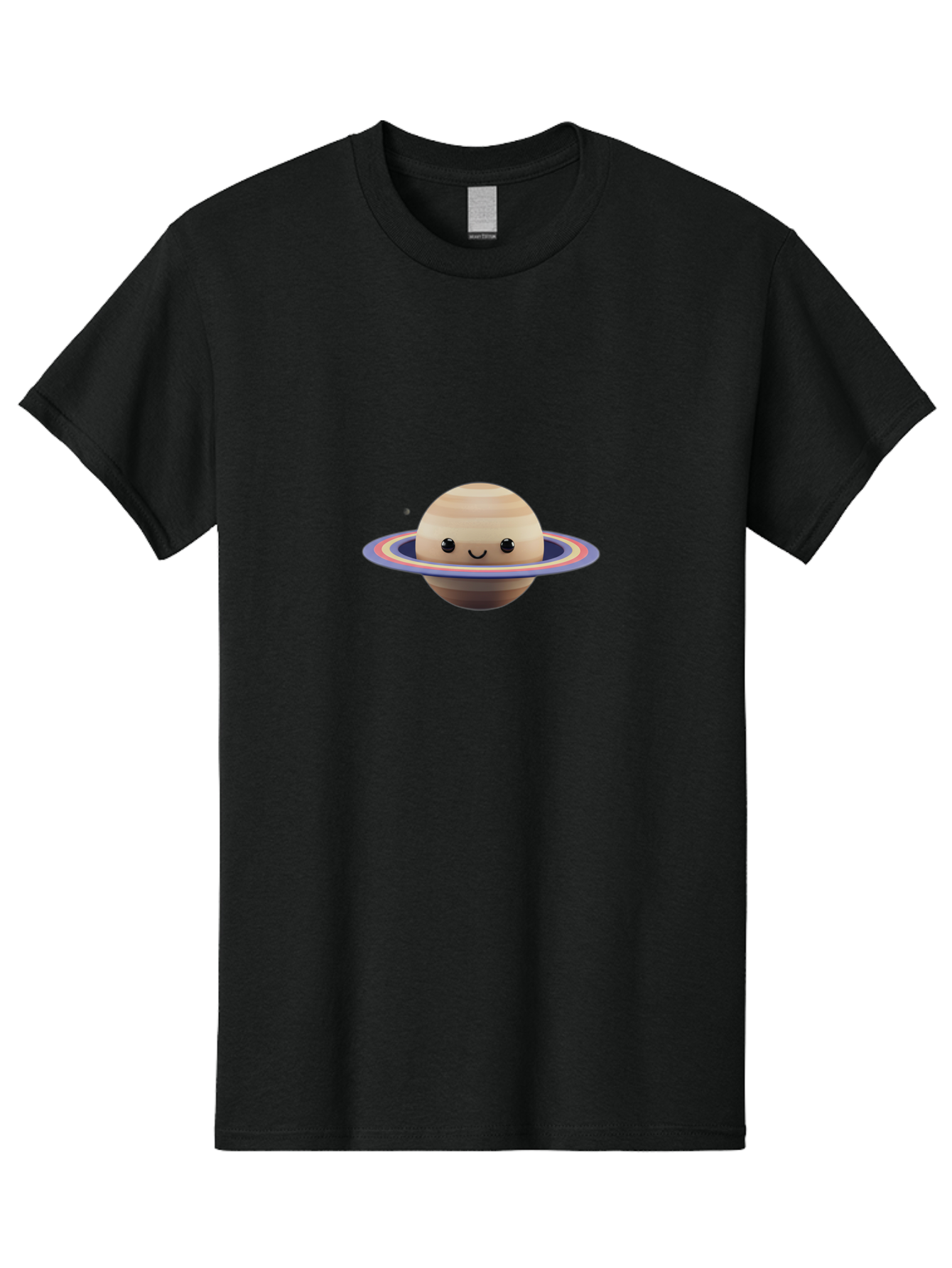 Saturn Men'S Graphic Tee, 100% Cotton, Comfortable Casual Summer Wear, Machine Washable, Cartoon Saturn, Smiling Planet, Kawaii Space, Colorful Rings, Space Illustration, Cute Saturn, Happy Face, Pastel Colors, Ringed Planet, Whimsical Art Bad511