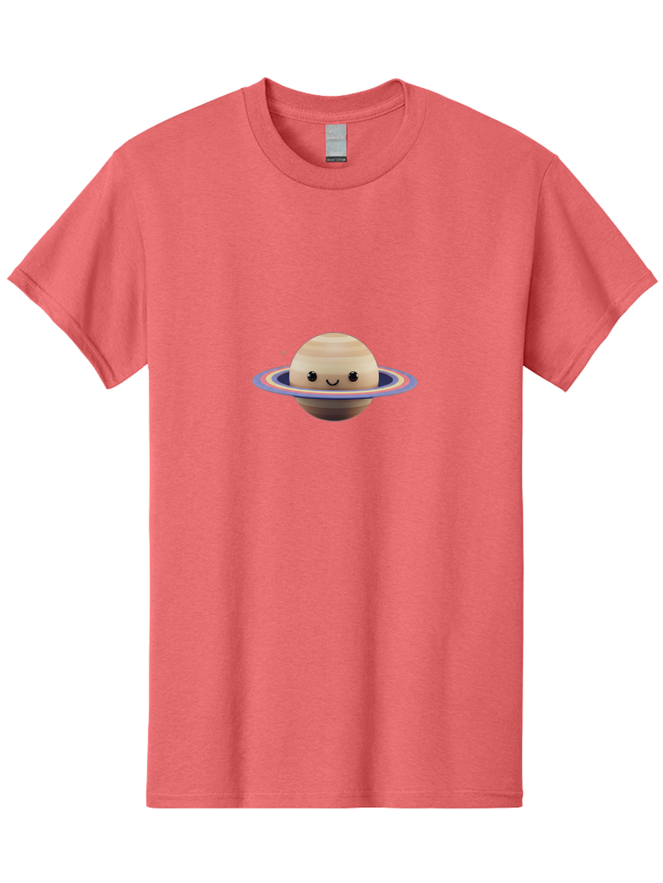 Saturn Men'S Graphic Tee, 100% Cotton, Comfortable Casual Summer Wear, Machine Washable, Cartoon Saturn, Smiling Planet, Kawaii Space, Colorful Rings, Space Illustration, Cute Saturn, Happy Face, Pastel Colors, Ringed Planet, Whimsical Art Bad511