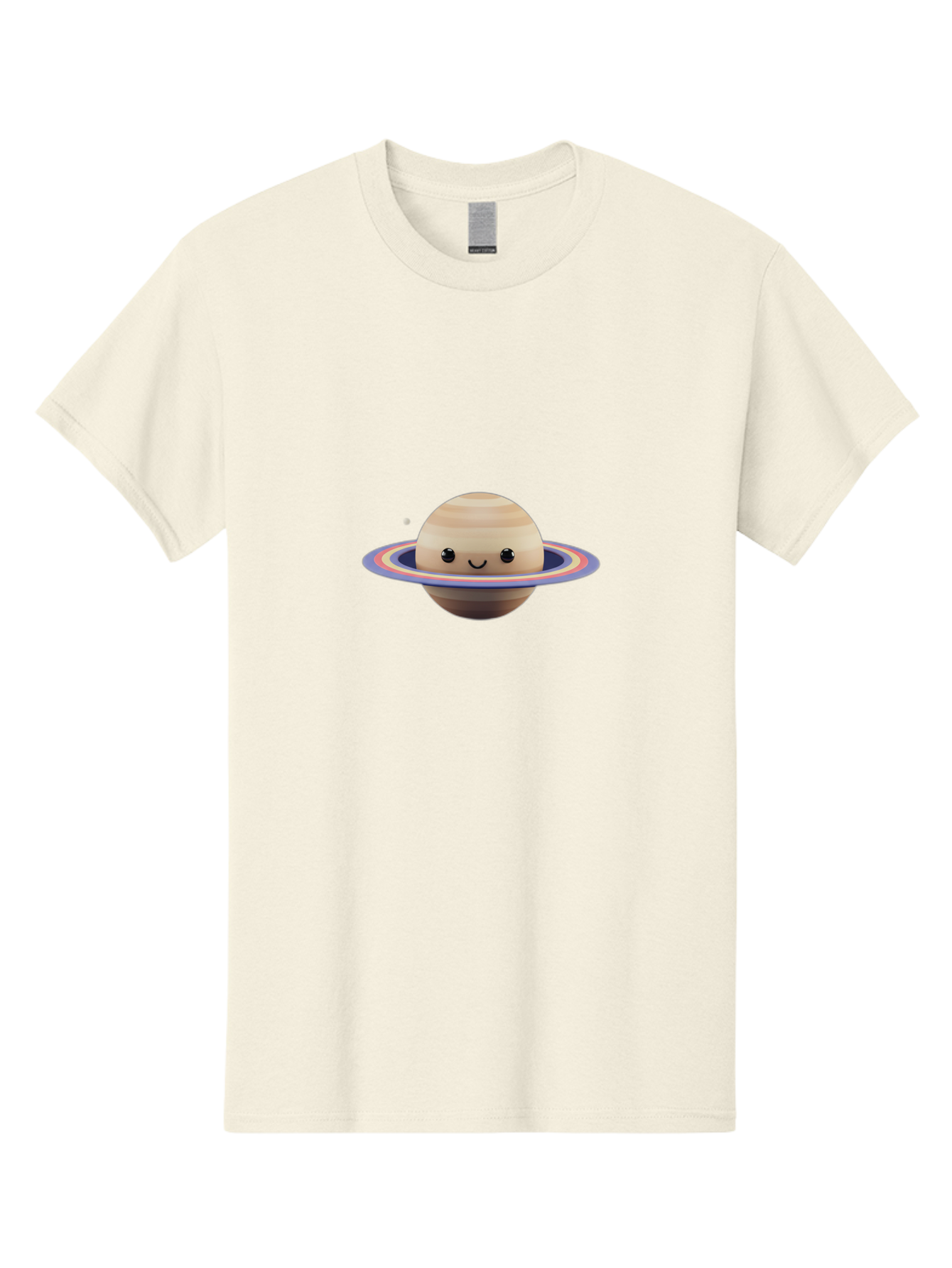 Saturn Men'S Graphic Tee, 100% Cotton, Comfortable Casual Summer Wear, Machine Washable, Cartoon Saturn, Smiling Planet, Kawaii Space, Colorful Rings, Space Illustration, Cute Saturn, Happy Face, Pastel Colors, Ringed Planet, Whimsical Art Bad511