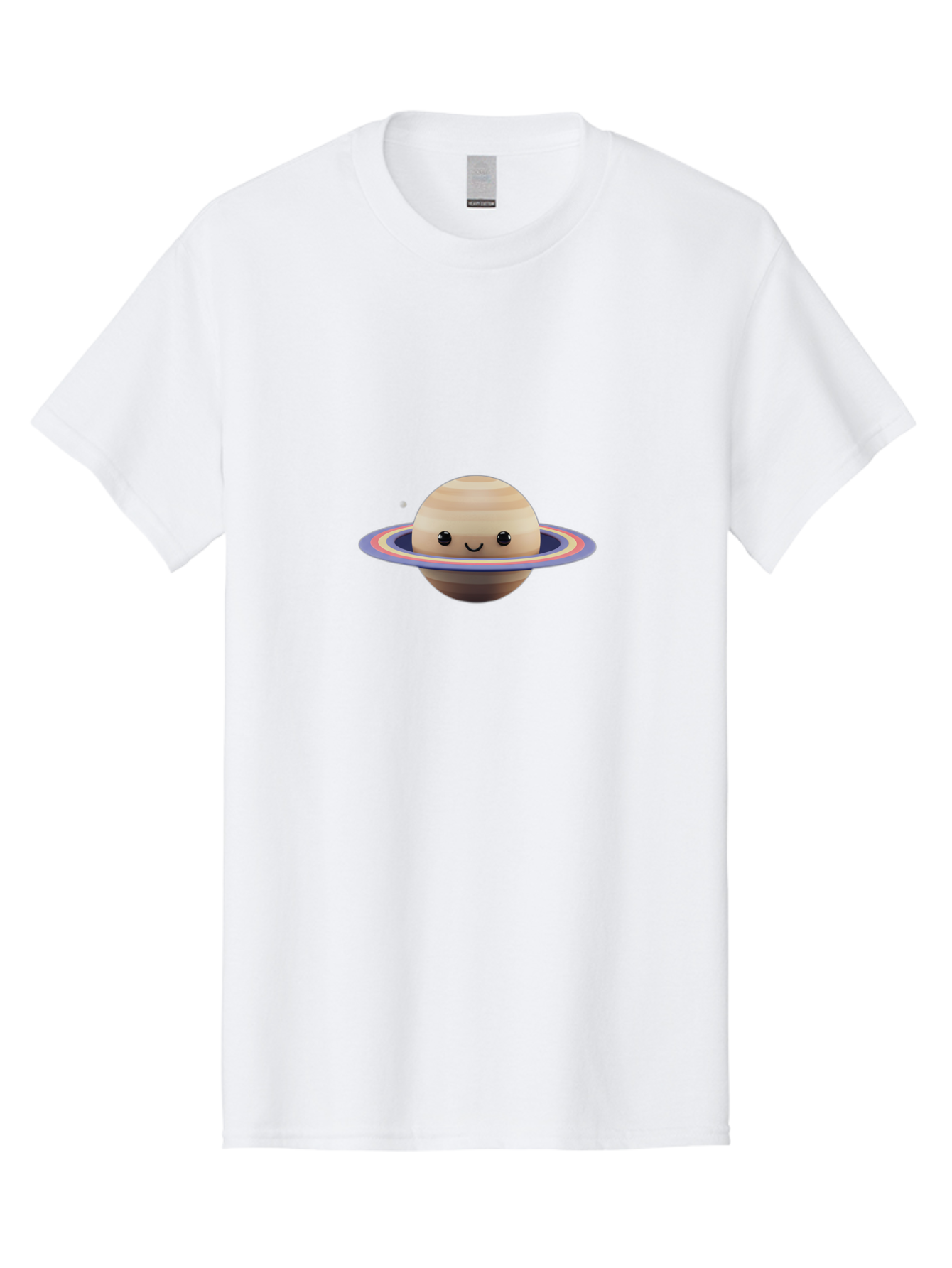 Saturn Men'S Graphic Tee, 100% Cotton, Comfortable Casual Summer Wear, Machine Washable, Cartoon Saturn, Smiling Planet, Kawaii Space, Colorful Rings, Space Illustration, Cute Saturn, Happy Face, Pastel Colors, Ringed Planet, Whimsical Art Bad511