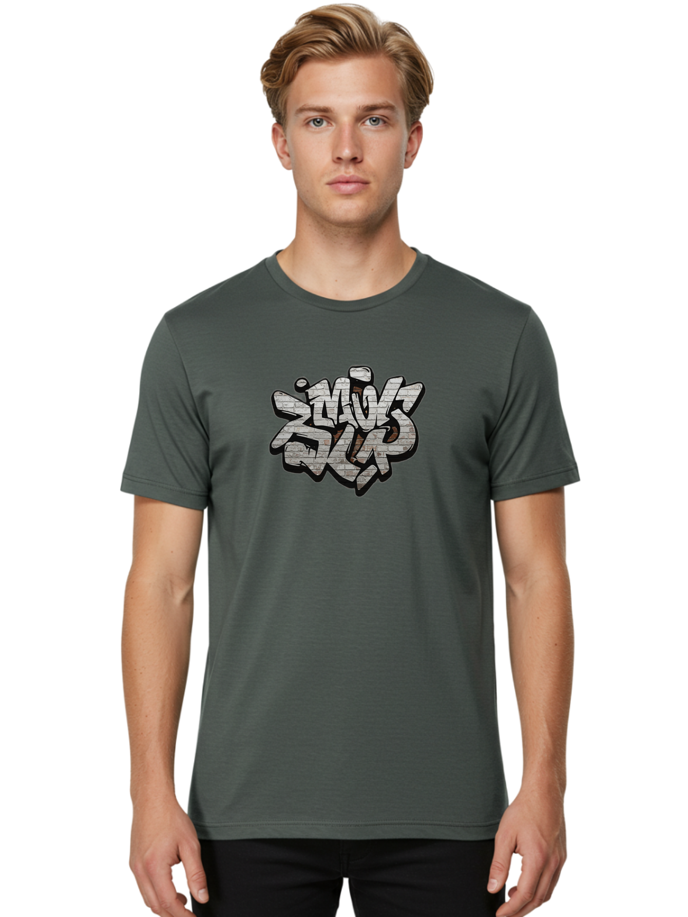 Savs-Savs Men'S Graphic Tee, 100% Cotton, Comfortable Casual Summer Wear, Machine Washable, Graffiti Art, Street Art, Urban Culture, Edgy Style, Bold Design, Skins Slap, Modern Aesthetic, Abstract Typography, Brick Texture, Stylized Lettering, Bad514
