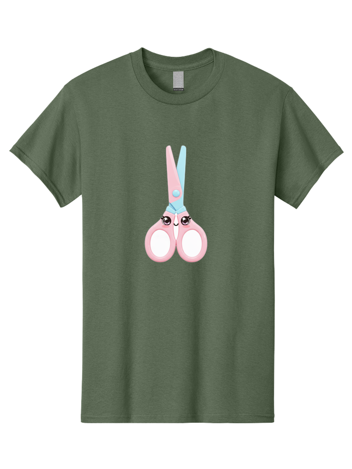 Scissor-Face Men'S Graphic Tee, 100% Cotton, Comfortable Casual Summer Wear, Machine Washable, Cute Cartoon Scissors, Pink And Blue, Cartoon Eyes, Smiling Face, Child'S Craft, Art Supplies, Kids' Creativity, Nursery Decor, Stationery, Bad515
