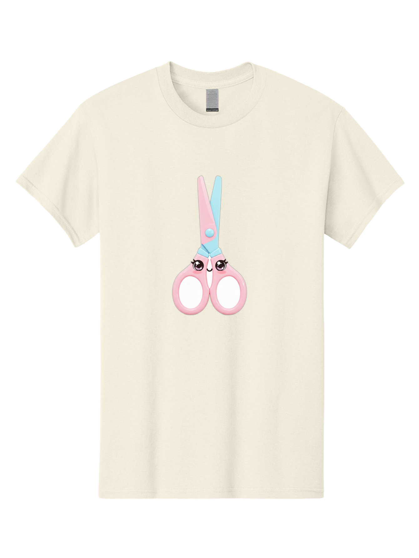 Scissor-Face Men'S Graphic Tee, 100% Cotton, Comfortable Casual Summer Wear, Machine Washable, Cute Cartoon Scissors, Pink And Blue, Cartoon Eyes, Smiling Face, Child'S Craft, Art Supplies, Kids' Creativity, Nursery Decor, Stationery, Bad515