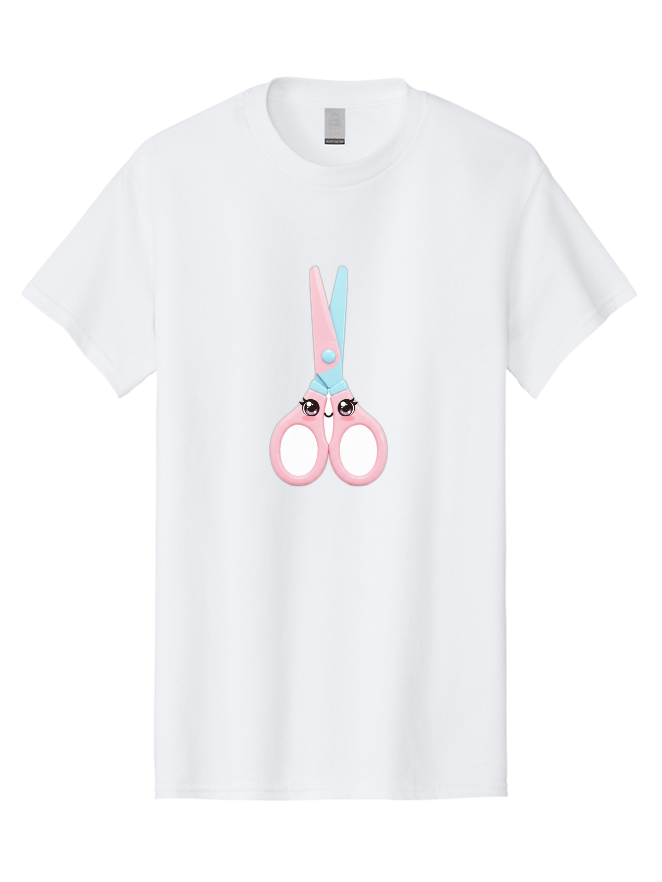 Scissor-Face Men'S Graphic Tee, 100% Cotton, Comfortable Casual Summer Wear, Machine Washable, Cute Cartoon Scissors, Pink And Blue, Cartoon Eyes, Smiling Face, Child'S Craft, Art Supplies, Kids' Creativity, Nursery Decor, Stationery, Bad515