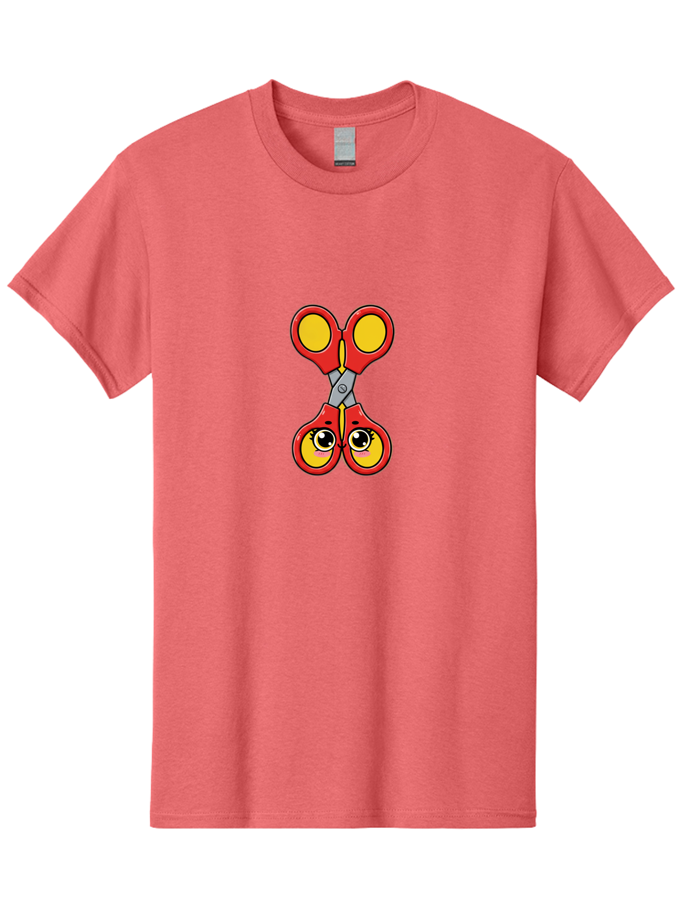 Scissors-2 Men'S Graphic Tee, 100% Cotton, Comfortable Casual Summer Wear, Machine Washable, Cartoon Scissors, Red Handles, Yellow Finger Holes, Cute Eyes, Craft Supplies, Office Tools, Creative Cutting, School Stationery Bad517
