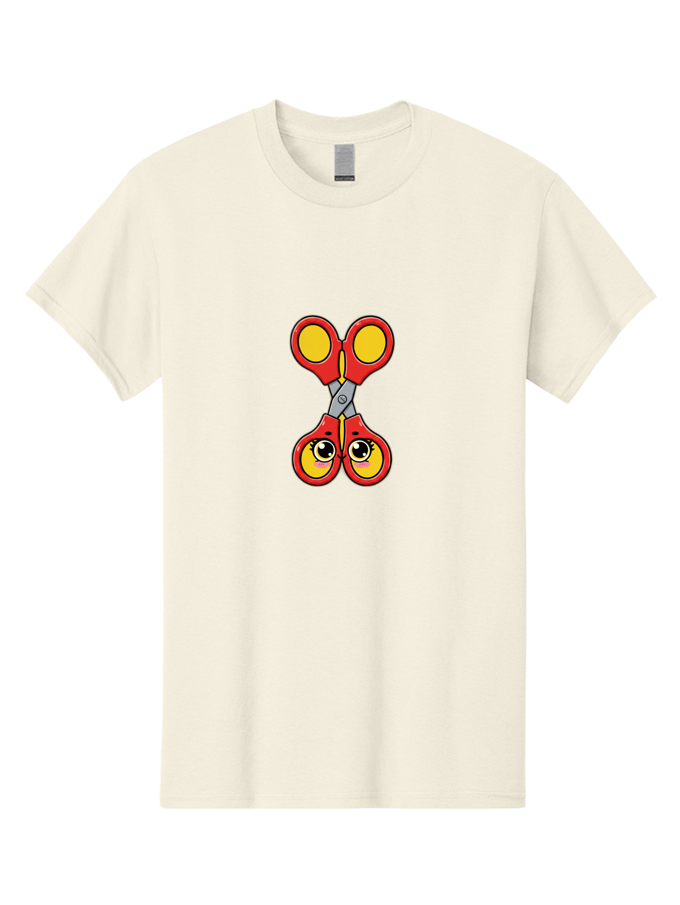 Scissors-2 Men'S Graphic Tee, 100% Cotton, Comfortable Casual Summer Wear, Machine Washable, Cartoon Scissors, Red Handles, Yellow Finger Holes, Cute Eyes, Craft Supplies, Office Tools, Creative Cutting, School Stationery Bad517