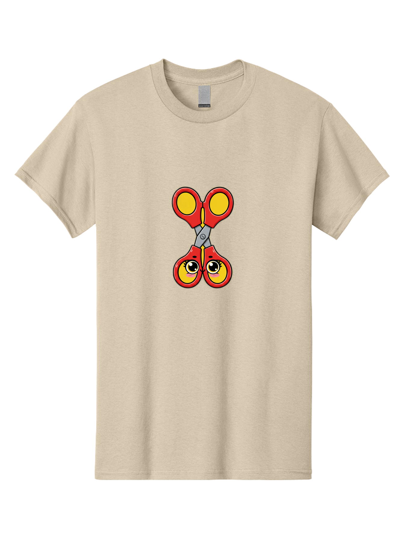 Scissors-2 Men'S Graphic Tee, 100% Cotton, Comfortable Casual Summer Wear, Machine Washable, Cartoon Scissors, Red Handles, Yellow Finger Holes, Cute Eyes, Craft Supplies, Office Tools, Creative Cutting, School Stationery Bad517
