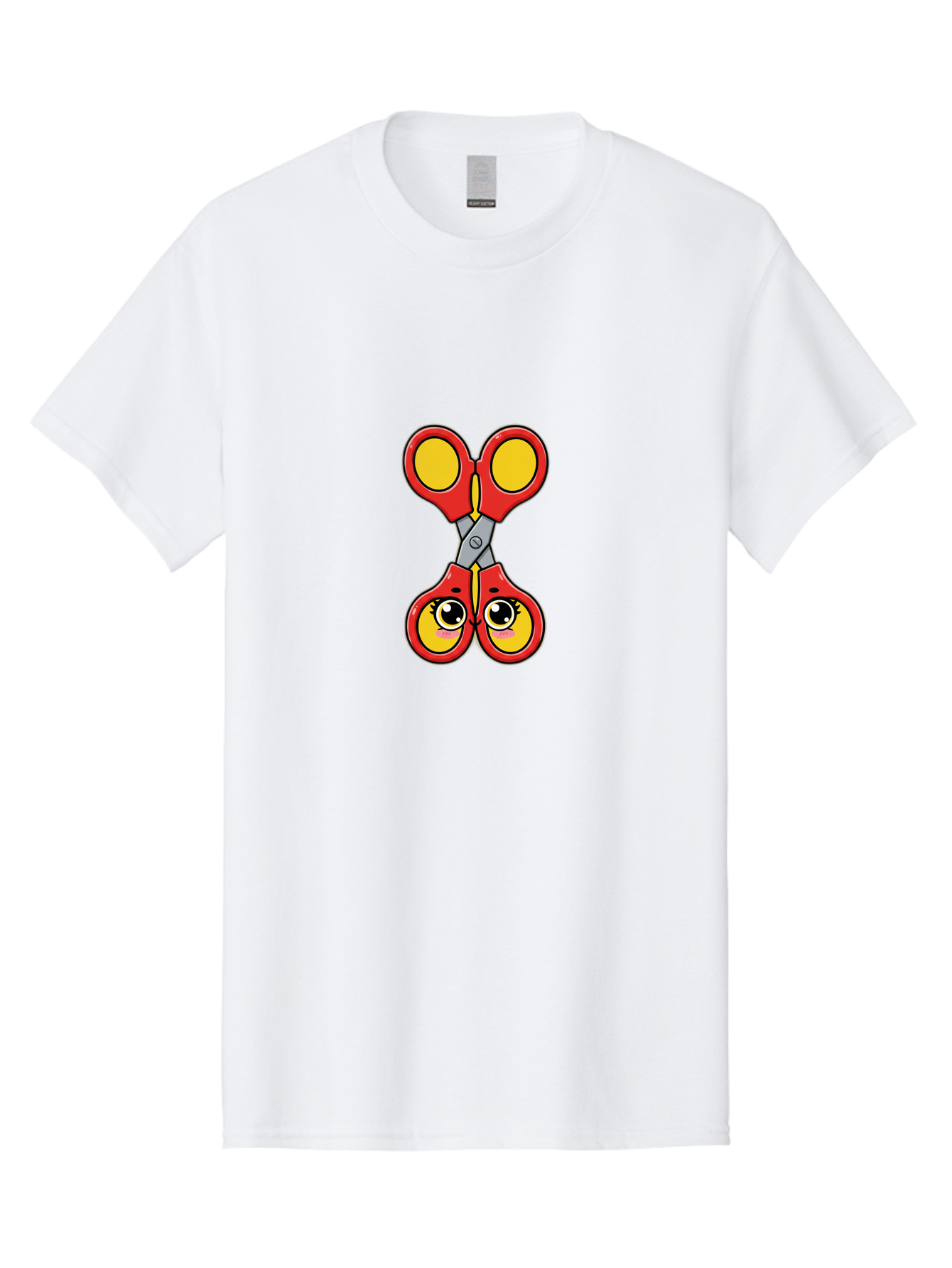 Scissors-2 Men'S Graphic Tee, 100% Cotton, Comfortable Casual Summer Wear, Machine Washable, Cartoon Scissors, Red Handles, Yellow Finger Holes, Cute Eyes, Craft Supplies, Office Tools, Creative Cutting, School Stationery Bad517