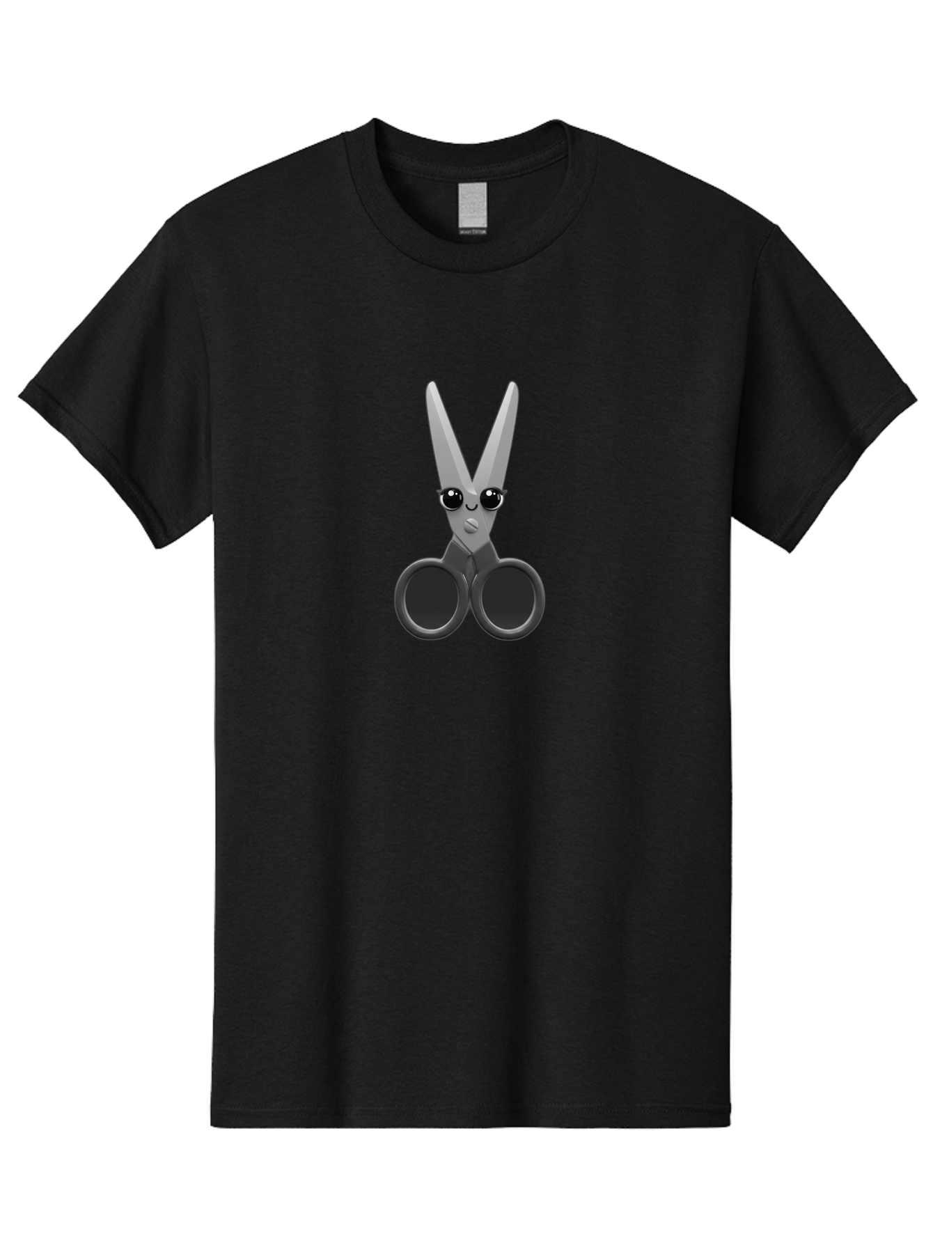 Scissors-Character-2 Men'S Graphic Tee, 100% Cotton, Comfortable Casual Summer Wear, Machine Washable, Cartoon Scissors, Cute Face, Large Eyes, Silver Blades, Black Handles, Office Supplies, Crafting Tools, Creative Design Bad521