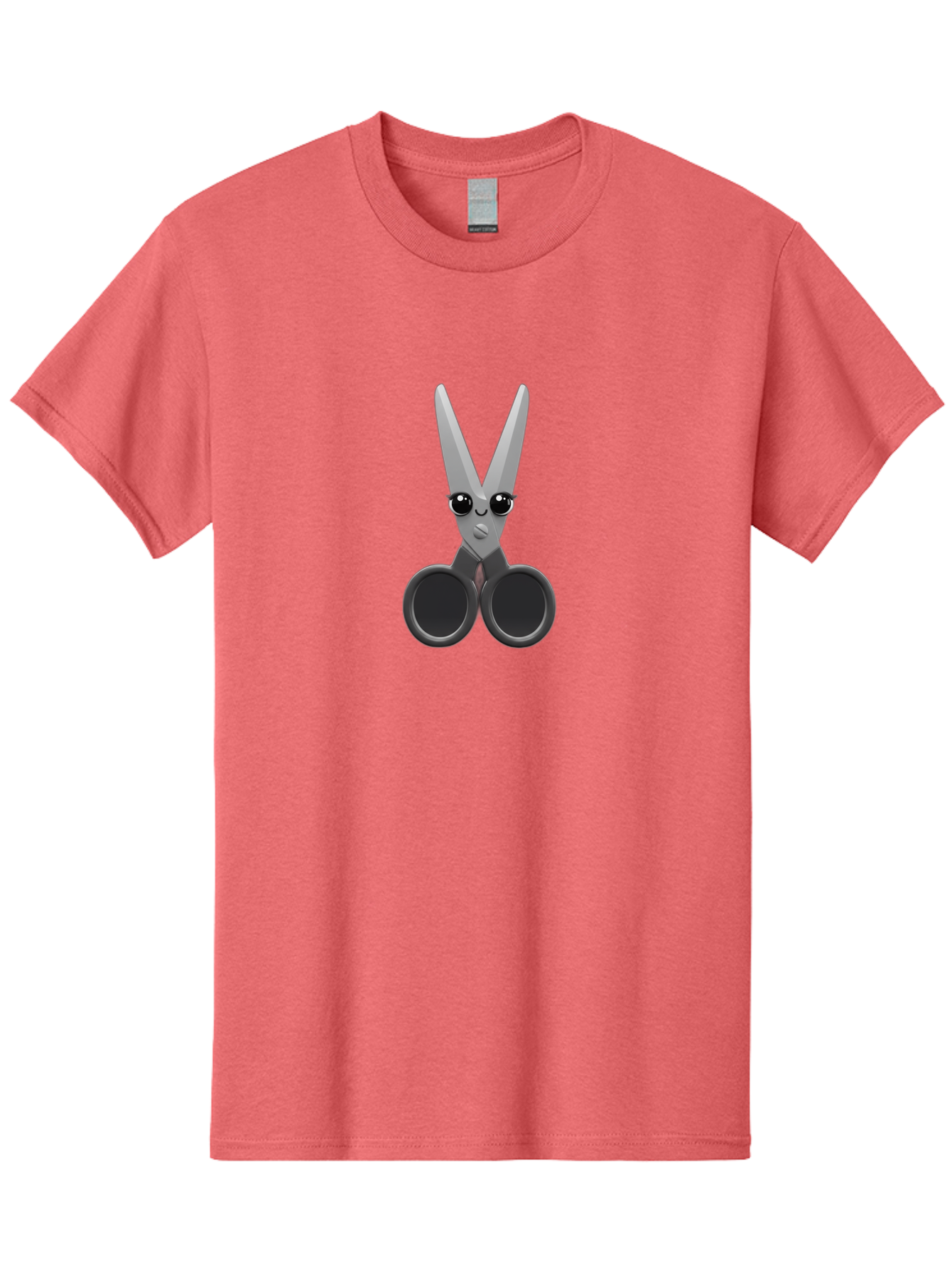 Scissors-Character-2 Men'S Graphic Tee, 100% Cotton, Comfortable Casual Summer Wear, Machine Washable, Cartoon Scissors, Cute Face, Large Eyes, Silver Blades, Black Handles, Office Supplies, Crafting Tools, Creative Design Bad521