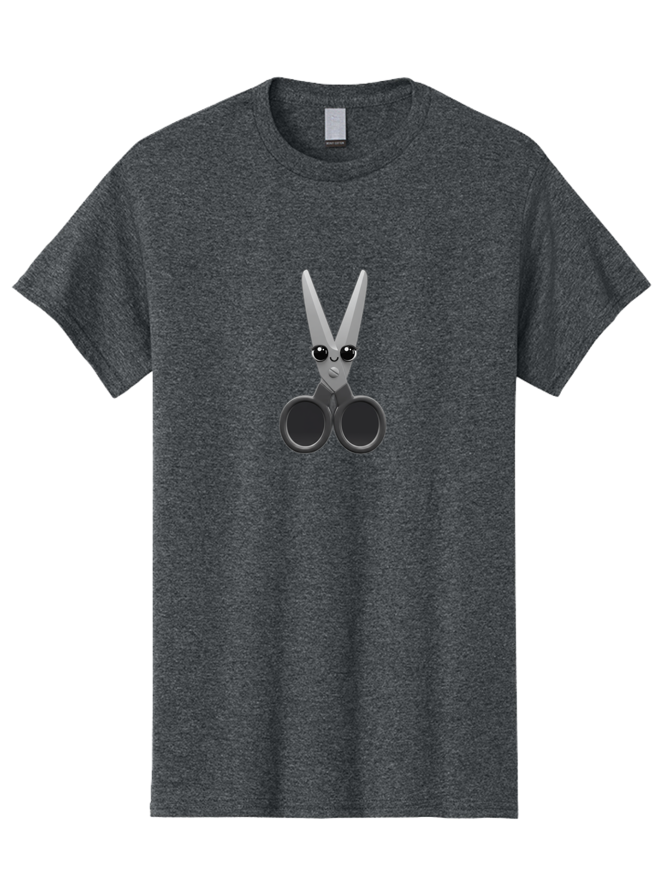 Scissors-Character-2 Men'S Graphic Tee, 100% Cotton, Comfortable Casual Summer Wear, Machine Washable, Cartoon Scissors, Cute Face, Large Eyes, Silver Blades, Black Handles, Office Supplies, Crafting Tools, Creative Design Bad521