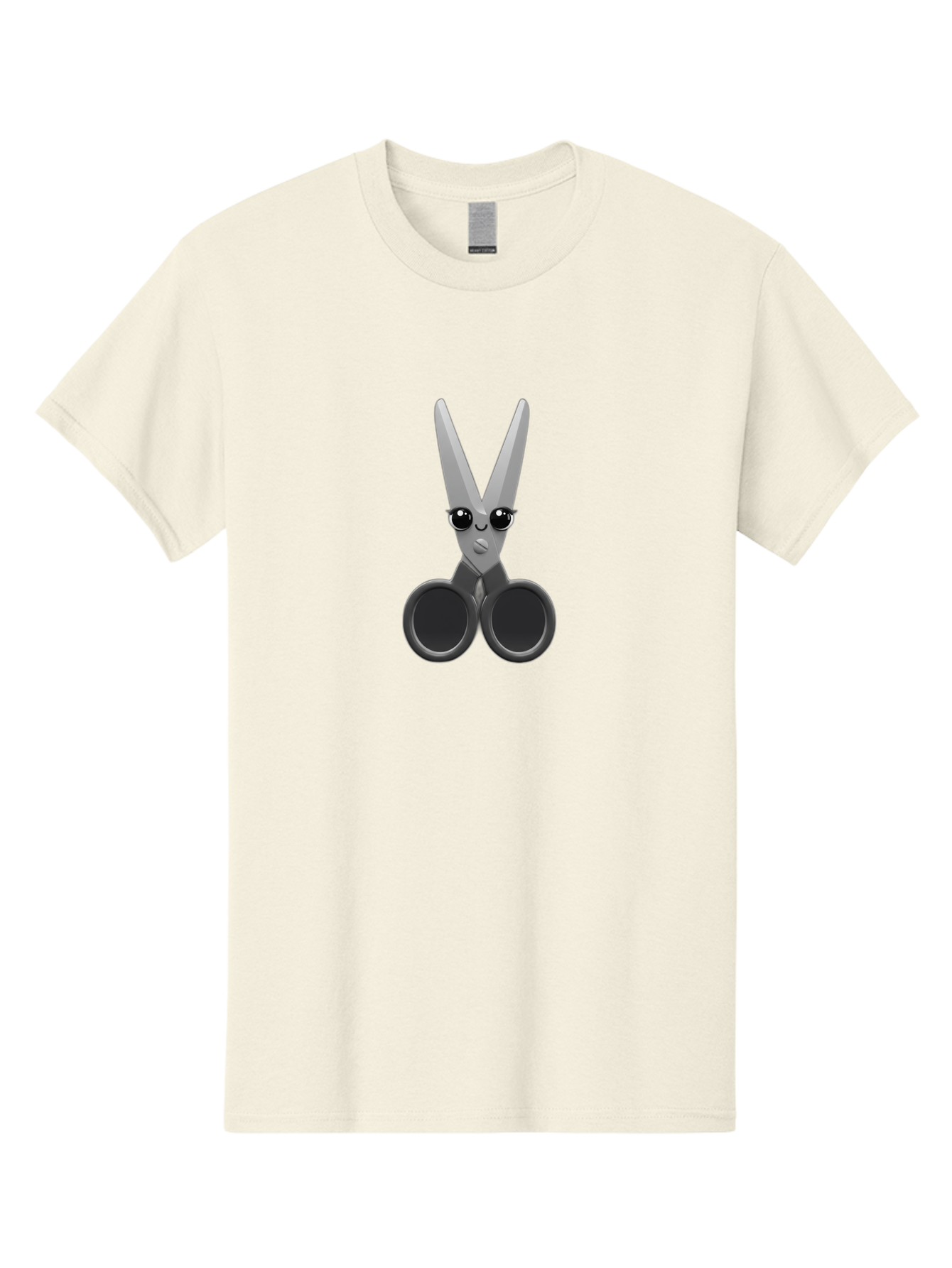 Scissors-Character-2 Men'S Graphic Tee, 100% Cotton, Comfortable Casual Summer Wear, Machine Washable, Cartoon Scissors, Cute Face, Large Eyes, Silver Blades, Black Handles, Office Supplies, Crafting Tools, Creative Design Bad521