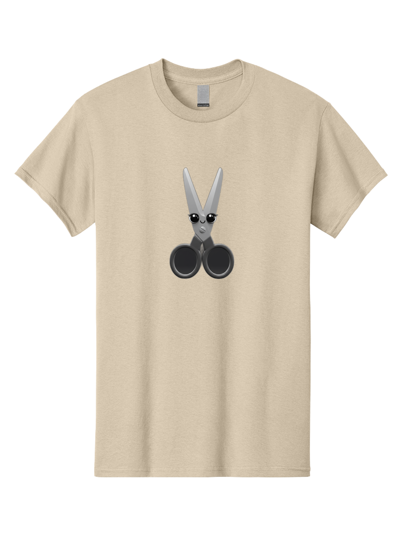 Scissors-Character-2 Men'S Graphic Tee, 100% Cotton, Comfortable Casual Summer Wear, Machine Washable, Cartoon Scissors, Cute Face, Large Eyes, Silver Blades, Black Handles, Office Supplies, Crafting Tools, Creative Design Bad521