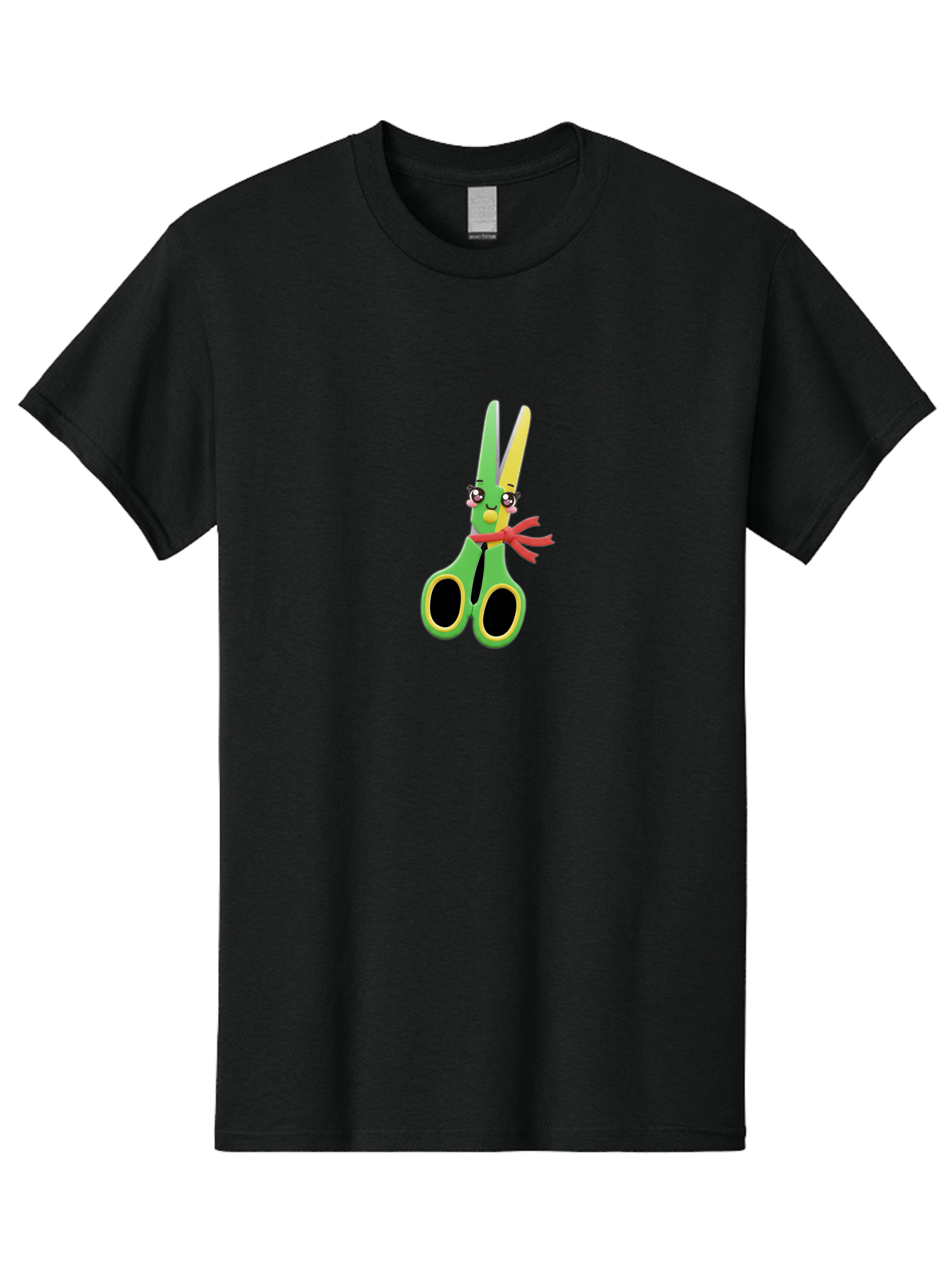 Scissors-Character Men'S Graphic Tee, 100% Cotton, Comfortable Casual Summer Wear, Machine Washable, Cartoon Scissors, Kawaii Character, Cute Design, Red Bow Tie, Yellow Accents, Black Eyes, Whimsical Art, Fun Illustration Bad522