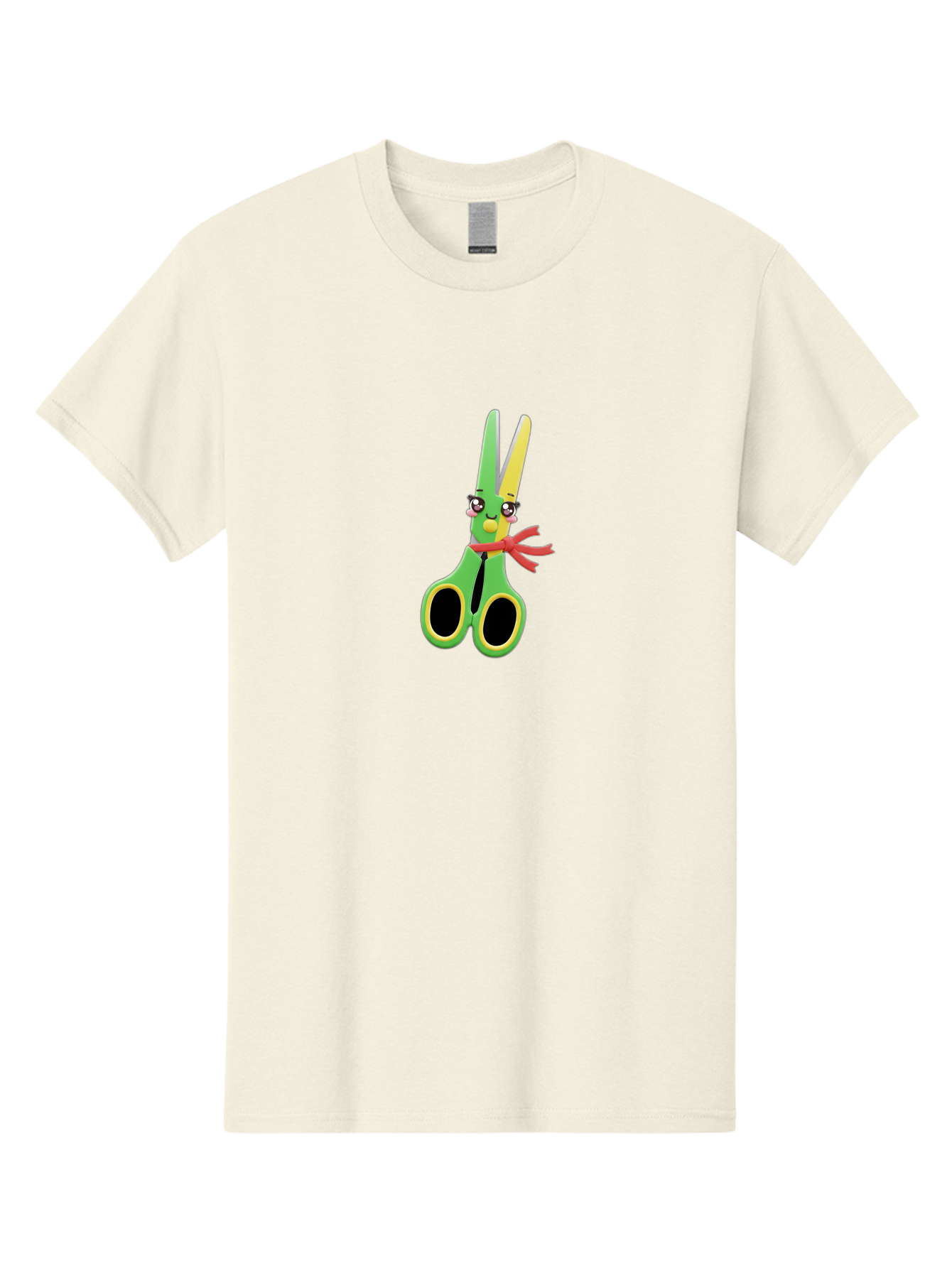 Scissors-Character Men'S Graphic Tee, 100% Cotton, Comfortable Casual Summer Wear, Machine Washable, Cartoon Scissors, Kawaii Character, Cute Design, Red Bow Tie, Yellow Accents, Black Eyes, Whimsical Art, Fun Illustration Bad522