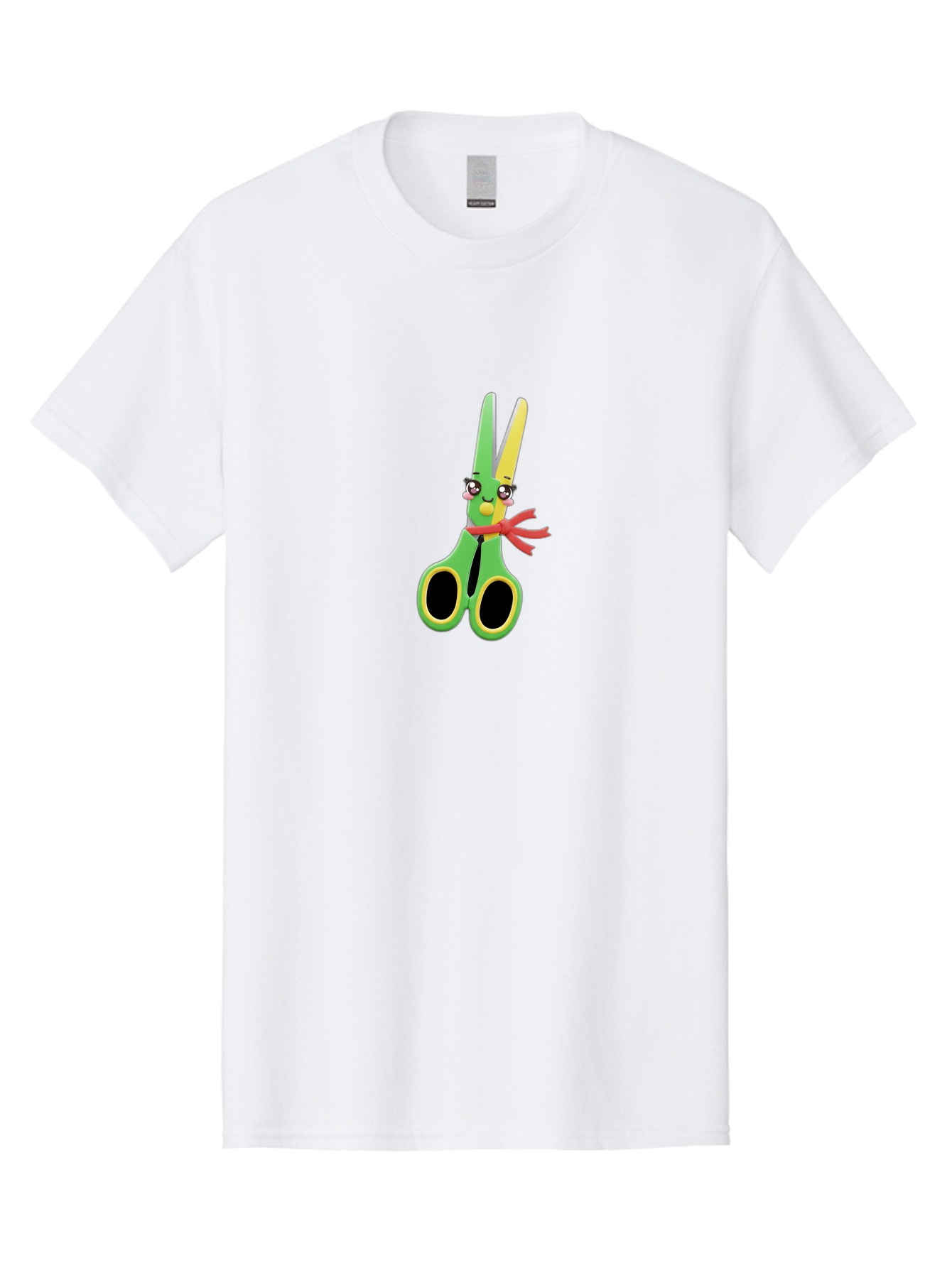 Scissors-Character Men'S Graphic Tee, 100% Cotton, Comfortable Casual Summer Wear, Machine Washable, Cartoon Scissors, Kawaii Character, Cute Design, Red Bow Tie, Yellow Accents, Black Eyes, Whimsical Art, Fun Illustration Bad522