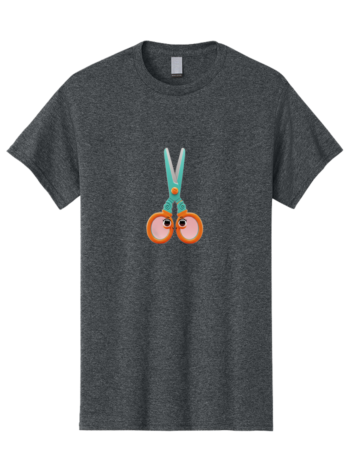 Scissors-Friends Men'S Graphic Tee, 100% Cotton, Comfortable Casual Summer Wear, Machine Washable, Cartoon Scissors, Orange Handles, Teal Metal, Cute Eyes, Smiling Faces, Childrens Craft Supplies, Playful Art, Creativity Tools, Fun Stationery Bad526