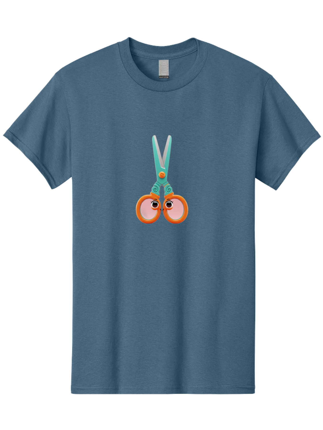 Scissors-Friends Men'S Graphic Tee, 100% Cotton, Comfortable Casual Summer Wear, Machine Washable, Cartoon Scissors, Orange Handles, Teal Metal, Cute Eyes, Smiling Faces, Childrens Craft Supplies, Playful Art, Creativity Tools, Fun Stationery Bad526