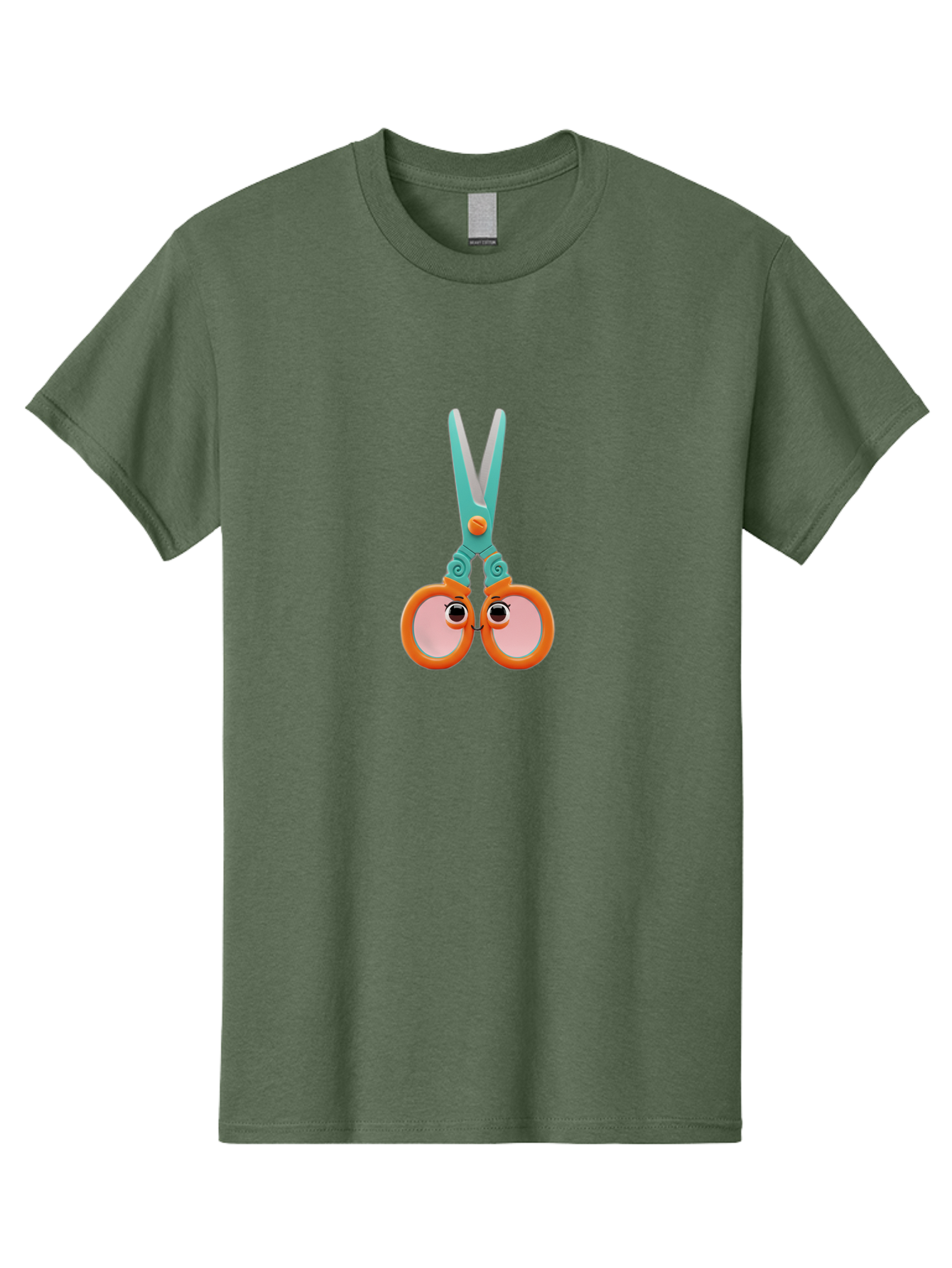 Scissors-Friends Men'S Graphic Tee, 100% Cotton, Comfortable Casual Summer Wear, Machine Washable, Cartoon Scissors, Orange Handles, Teal Metal, Cute Eyes, Smiling Faces, Childrens Craft Supplies, Playful Art, Creativity Tools, Fun Stationery Bad526