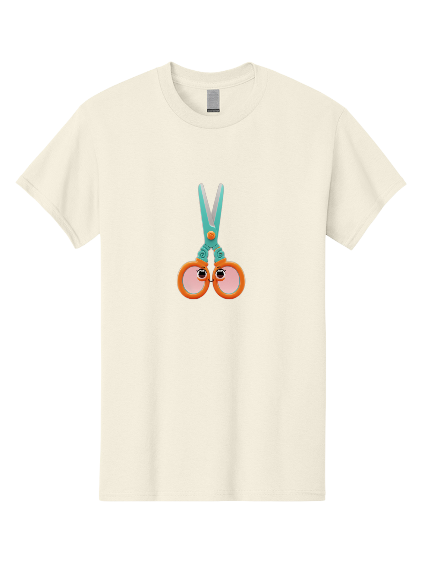 Scissors-Friends Men'S Graphic Tee, 100% Cotton, Comfortable Casual Summer Wear, Machine Washable, Cartoon Scissors, Orange Handles, Teal Metal, Cute Eyes, Smiling Faces, Childrens Craft Supplies, Playful Art, Creativity Tools, Fun Stationery Bad526
