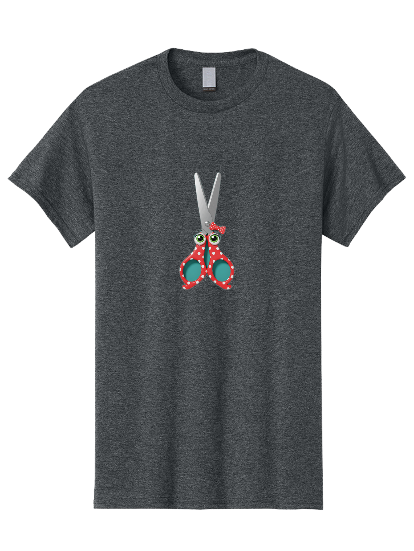 Scissors-With-Eyes-And-Bow Men'S Graphic Tee, 100% Cotton, Comfortable Casual Summer Wear, Machine Washable, Scissors With Eyes, Red Polka Dot Handles, Cute Crafting Tools, Fun Office Supplies, Quirky Stationery, Creative Accessories, Bad527