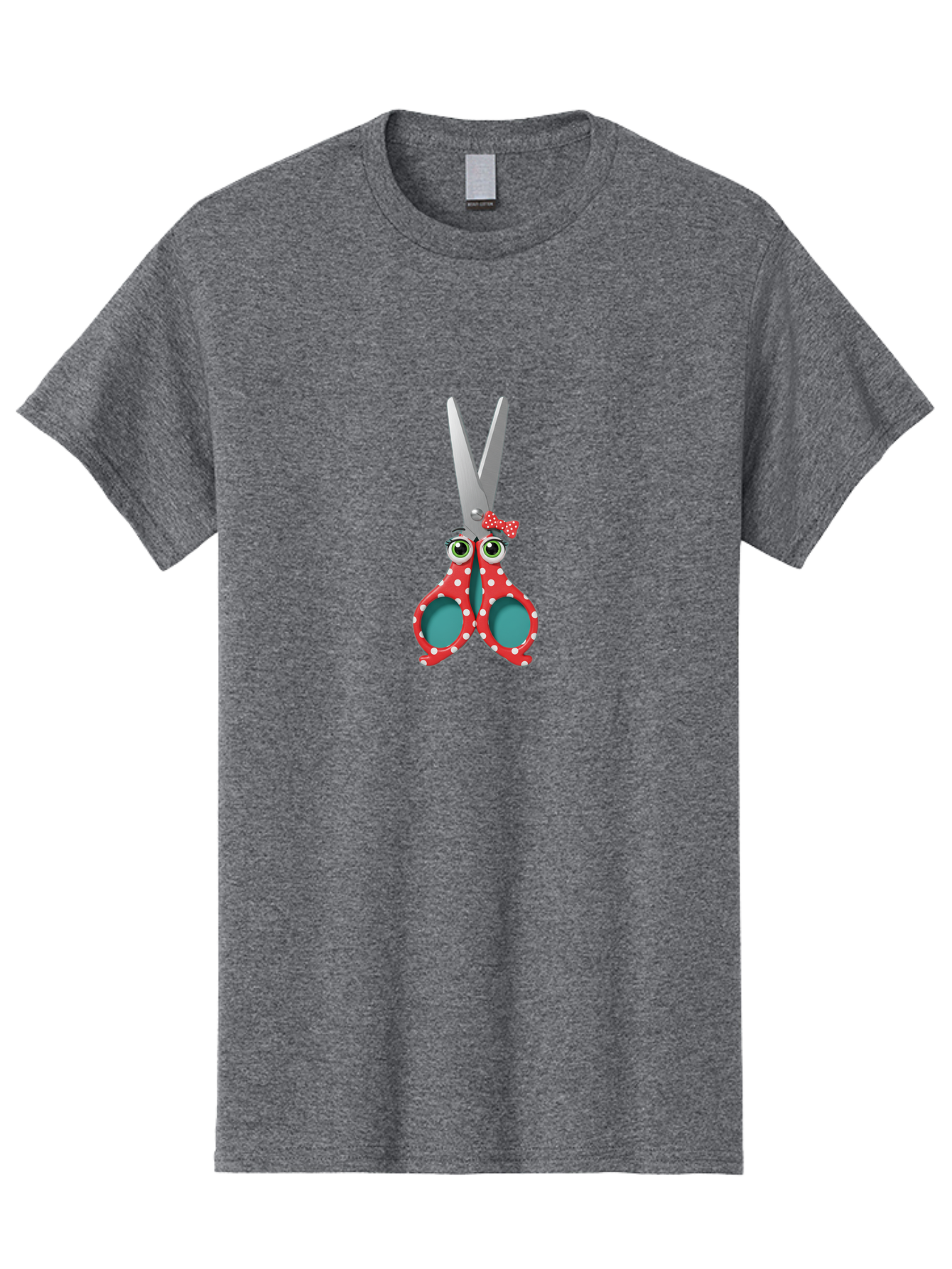 Scissors-With-Eyes-And-Bow Men'S Graphic Tee, 100% Cotton, Comfortable Casual Summer Wear, Machine Washable, Scissors With Eyes, Red Polka Dot Handles, Cute Crafting Tools, Fun Office Supplies, Quirky Stationery, Creative Accessories, Bad527