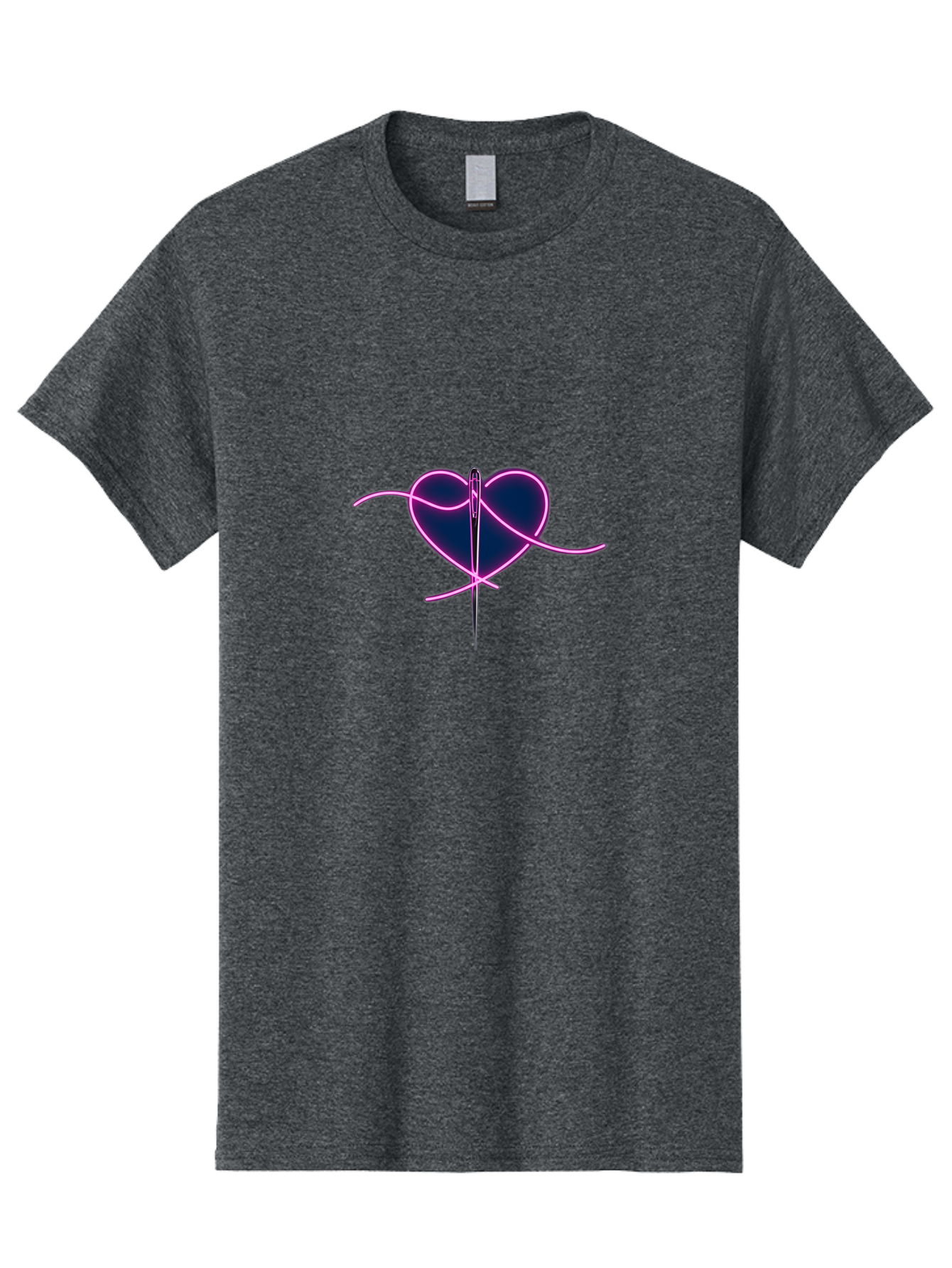 Sewing-Heart-1 Men'S Graphic Tee, 100% Cotton, Comfortable Casual Summer Wear, Machine Washable, Heart Shape, Sewing Needle, Thread, Pink Outline, Dark Blue Heart, Mending Heart, Love Repair, Heart Stitch, Symbolism, Heart Repair, Love Symbol Bad529