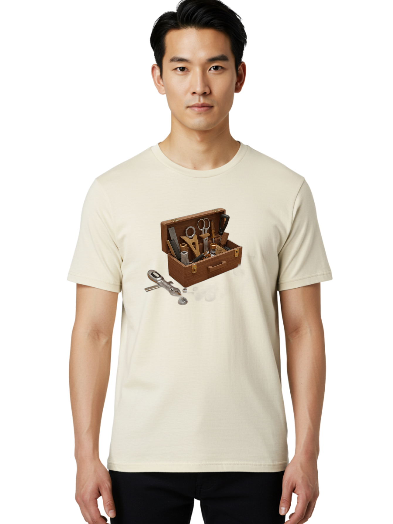 Sewing-Kit Men'S Graphic Tee, 100% Cotton, Comfortable Casual Summer Wear, Machine Washable, Sewing Kit, Wooden Box, Crafting Tools, Scissors, Spool Of Thread, Tailor Supplies, Sewing Accessories, Needle Threader Bad531