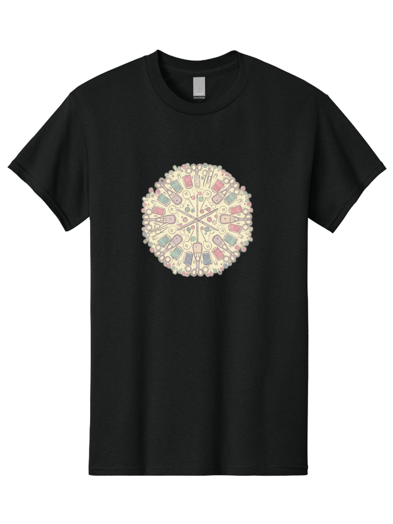 Sewing-Mandala Men'S Graphic Tee, 100% Cotton, Comfortable Casual Summer Wear, Machine Washable, Sewing Tools, Mandala Pattern, Pastel Colors, Scissors, Buttons, Threads, Sewing Accessories, Craft Supplies, Needlework, Handmade, Diy, Bad532
