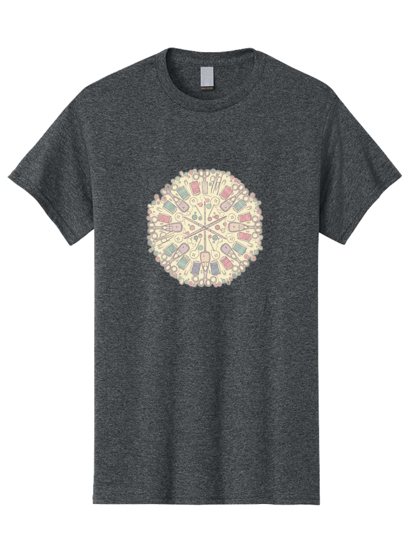 Sewing-Mandala Men'S Graphic Tee, 100% Cotton, Comfortable Casual Summer Wear, Machine Washable, Sewing Tools, Mandala Pattern, Pastel Colors, Scissors, Buttons, Threads, Sewing Accessories, Craft Supplies, Needlework, Handmade, Diy, Bad532