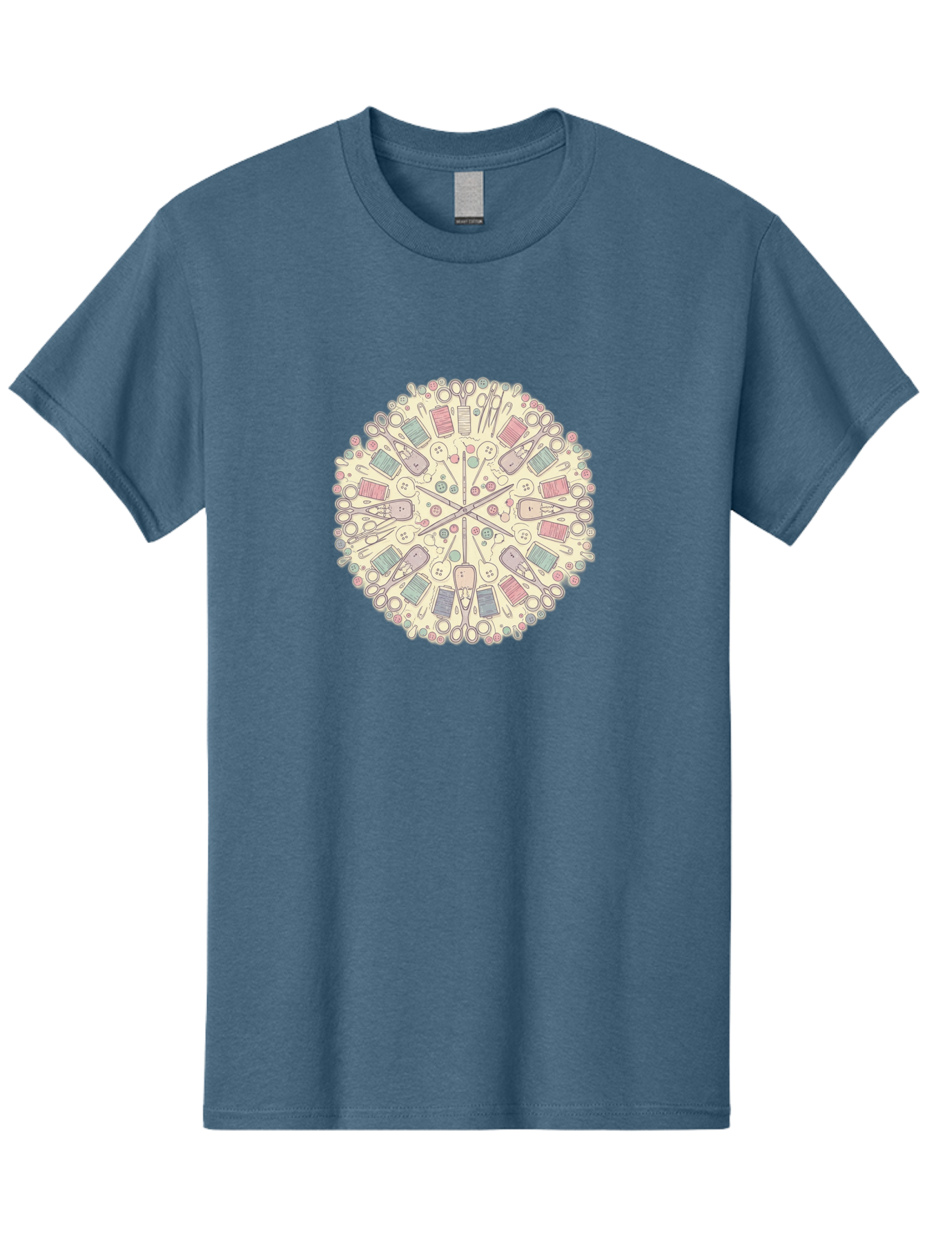 Sewing-Mandala Men'S Graphic Tee, 100% Cotton, Comfortable Casual Summer Wear, Machine Washable, Sewing Tools, Mandala Pattern, Pastel Colors, Scissors, Buttons, Threads, Sewing Accessories, Craft Supplies, Needlework, Handmade, Diy, Bad532