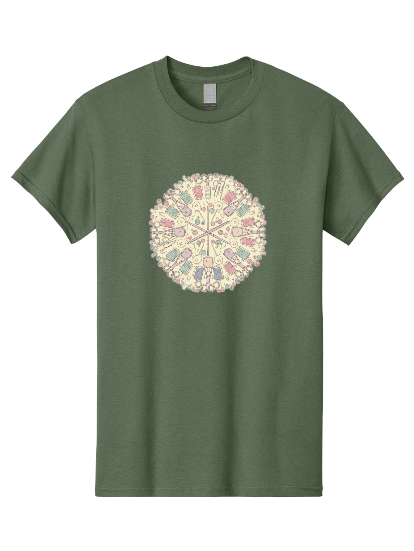 Sewing-Mandala Men'S Graphic Tee, 100% Cotton, Comfortable Casual Summer Wear, Machine Washable, Sewing Tools, Mandala Pattern, Pastel Colors, Scissors, Buttons, Threads, Sewing Accessories, Craft Supplies, Needlework, Handmade, Diy, Bad532