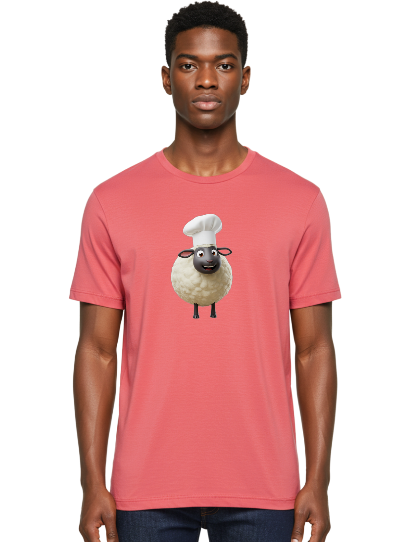 Shaun-The-Sheep-Chef Men'S Graphic Tee, 100% Cotton, Comfortable Casual Summer Wear, Machine Washable, Shaun The Sheep, Chef Hat, Cartoon Character, Cooking, Culinary, Funny Animal, 3D Animation, Character Design, Humorous, Whimsical, Lamb, Bad537