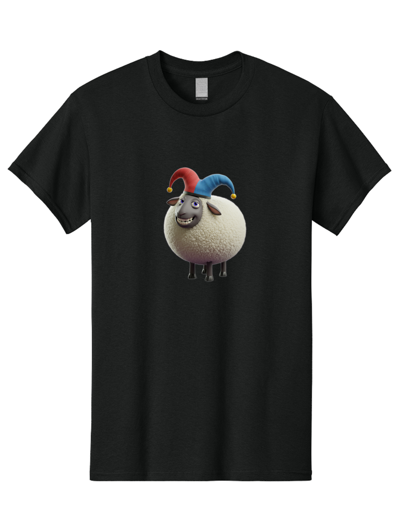 Shaun-The-Sheep-Jester-Hat Men'S Graphic Tee, 100% Cotton, Comfortable Casual Summer Wear, Machine Washable, Cartoon Sheep, Funny Character, Jester Hat, Red And Blue Hat, Animated Animal, Sheep Character, Humorous Illustration, Playful Design Bad539
