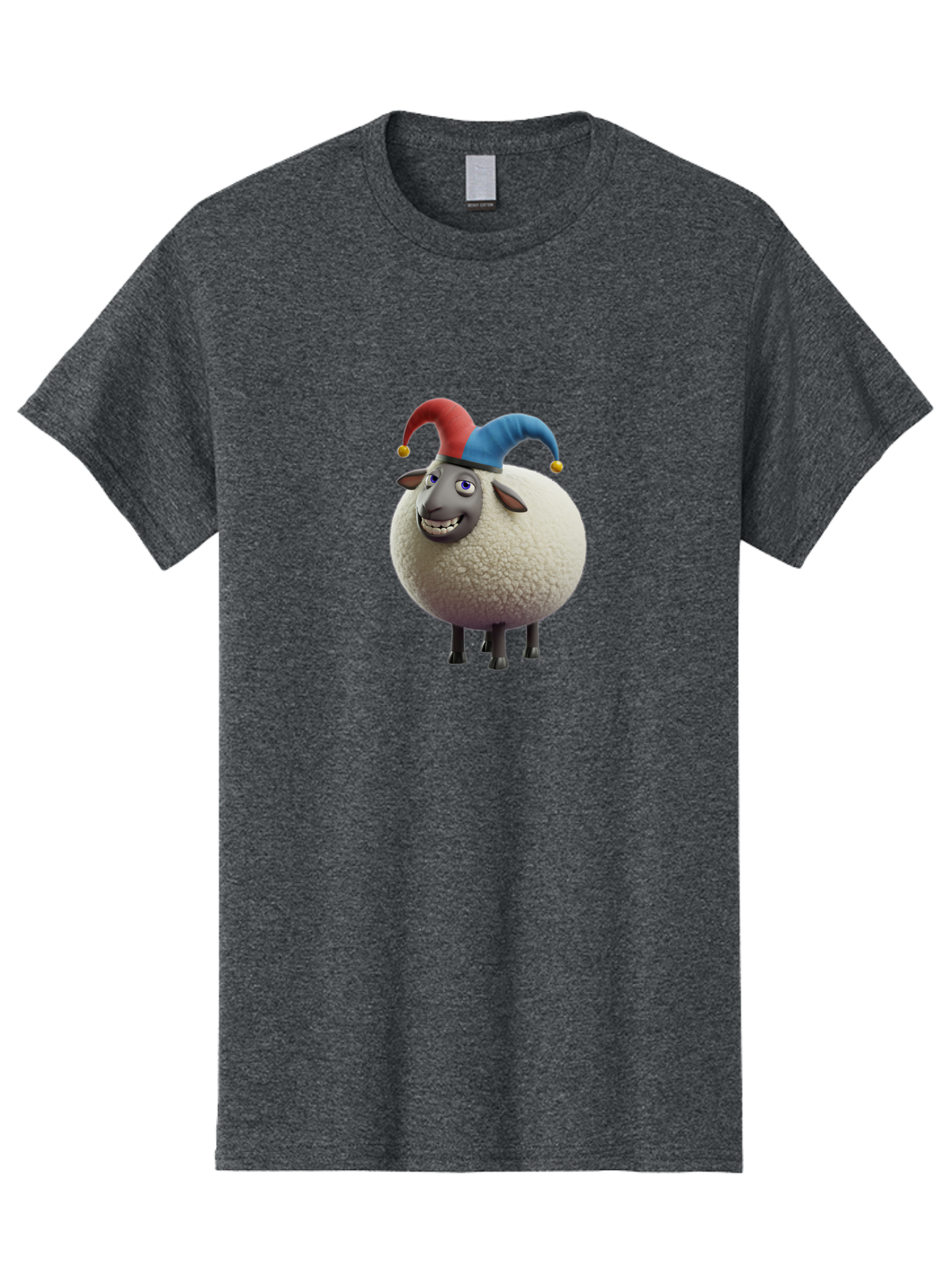 Shaun-The-Sheep-Jester-Hat Men'S Graphic Tee, 100% Cotton, Comfortable Casual Summer Wear, Machine Washable, Cartoon Sheep, Funny Character, Jester Hat, Red And Blue Hat, Animated Animal, Sheep Character, Humorous Illustration, Playful Design Bad539