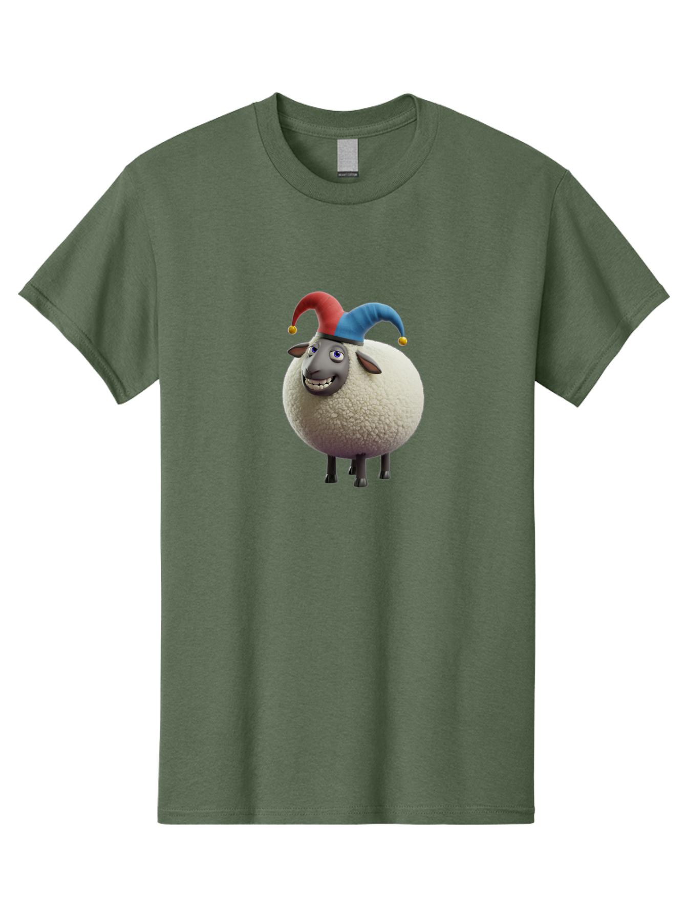 Shaun-The-Sheep-Jester-Hat Men'S Graphic Tee, 100% Cotton, Comfortable Casual Summer Wear, Machine Washable, Cartoon Sheep, Funny Character, Jester Hat, Red And Blue Hat, Animated Animal, Sheep Character, Humorous Illustration, Playful Design Bad539