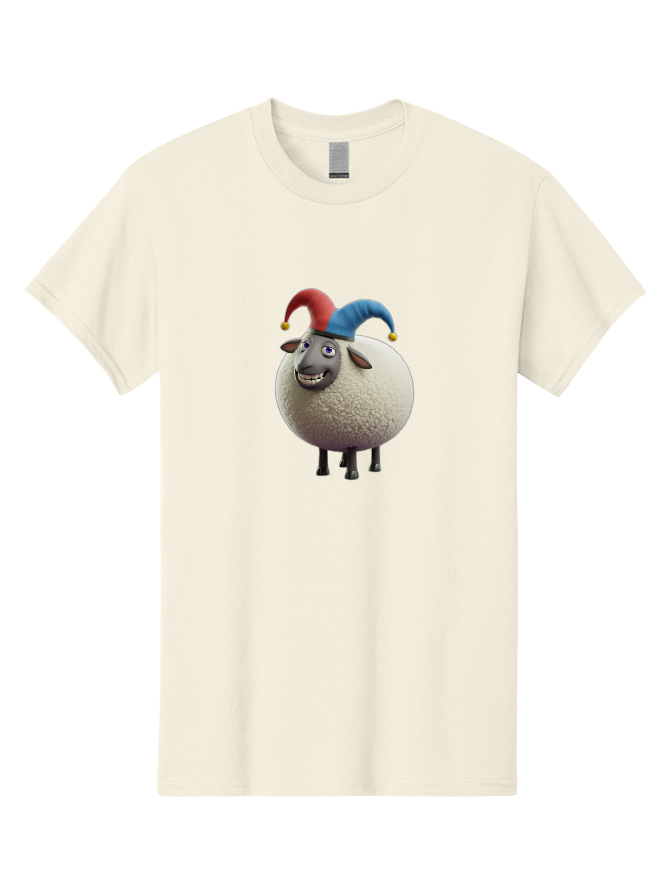 Shaun-The-Sheep-Jester-Hat Men'S Graphic Tee, 100% Cotton, Comfortable Casual Summer Wear, Machine Washable, Cartoon Sheep, Funny Character, Jester Hat, Red And Blue Hat, Animated Animal, Sheep Character, Humorous Illustration, Playful Design Bad539