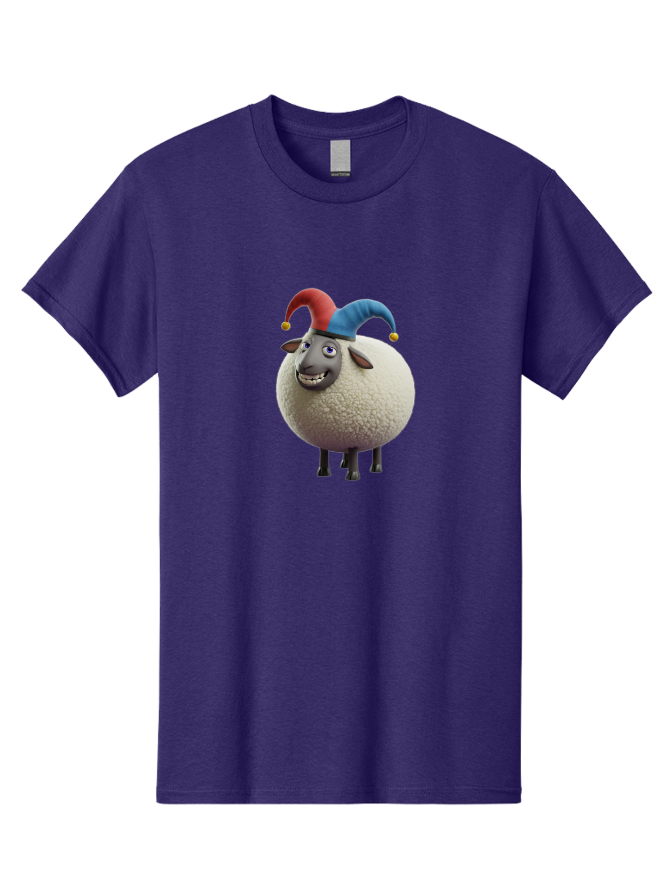 Shaun-The-Sheep-Jester-Hat Men'S Graphic Tee, 100% Cotton, Comfortable Casual Summer Wear, Machine Washable, Cartoon Sheep, Funny Character, Jester Hat, Red And Blue Hat, Animated Animal, Sheep Character, Humorous Illustration, Playful Design Bad539
