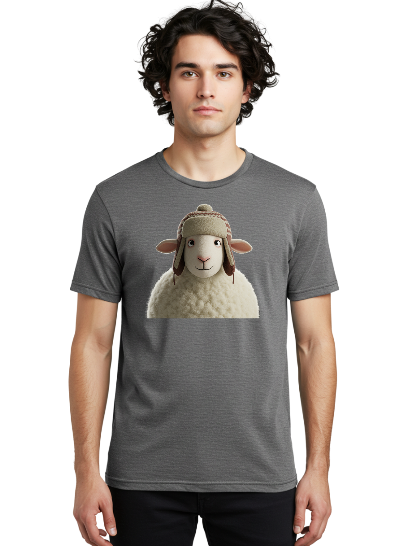 Shaun-The-Sheep Men'S Graphic Tee, 100% Cotton, Comfortable Casual Summer Wear, Machine Washable, Cartoon Sheep, Fluffy Sheep, Sheep With Hat, Funny Animal, Cute Character, Lovable Cartoon, Sheep Mascot, Funny Sheep, Woolly Sheep, Bad542