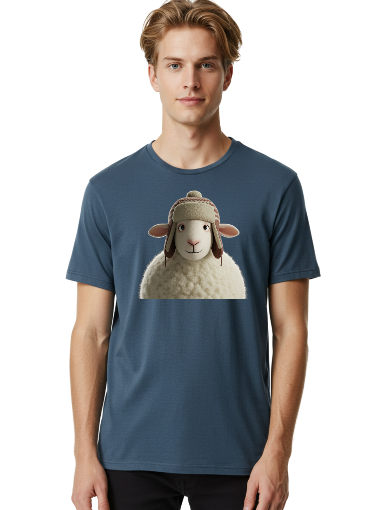 Shaun-The-Sheep Men'S Graphic Tee, 100% Cotton, Comfortable Casual Summer Wear, Machine Washable, Cartoon Sheep, Fluffy Sheep, Sheep With Hat, Funny Animal, Cute Character, Lovable Cartoon, Sheep Mascot, Funny Sheep, Woolly Sheep, Bad542