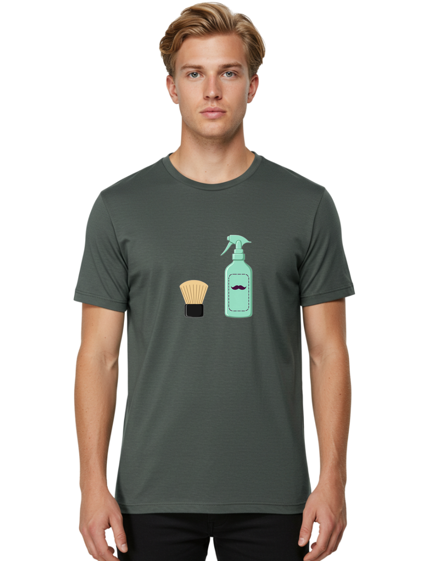 Shaving-Brush-And-Spray-Bottle Men'S Graphic Tee, 100% Cotton, Comfortable Casual Summer Wear, Machine Washable, Shaving Brush, Shaving Kit, Mustache Grooming, Men'S Grooming Products, Personal Care, Grooming Accessories, Shaving Essentials, Bad543