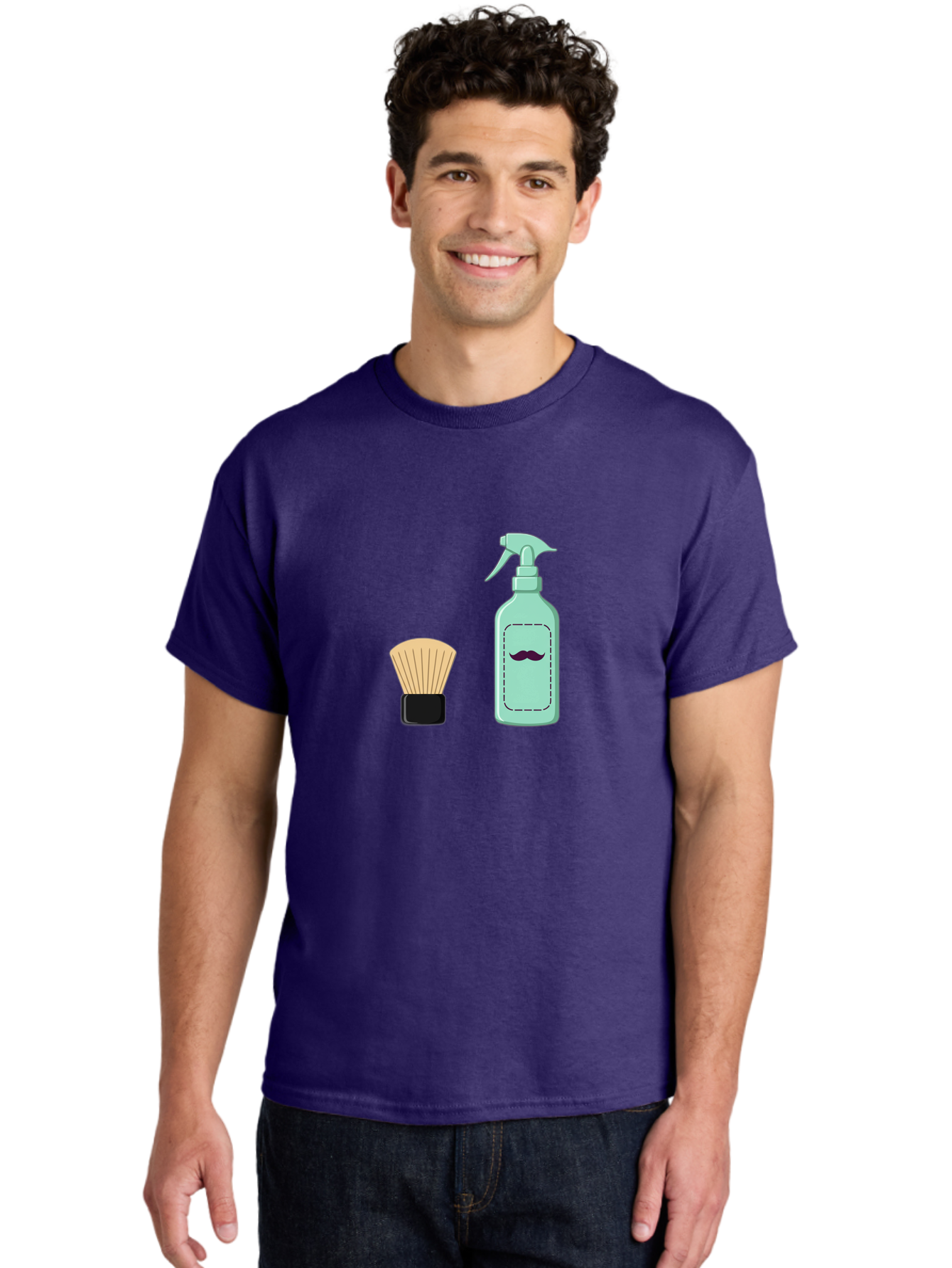 Shaving-Brush-And-Spray-Bottle Men'S Graphic Tee, 100% Cotton, Comfortable Casual Summer Wear, Machine Washable, Shaving Brush, Shaving Kit, Mustache Grooming, Men'S Grooming Products, Personal Care, Grooming Accessories, Shaving Essentials, Bad543