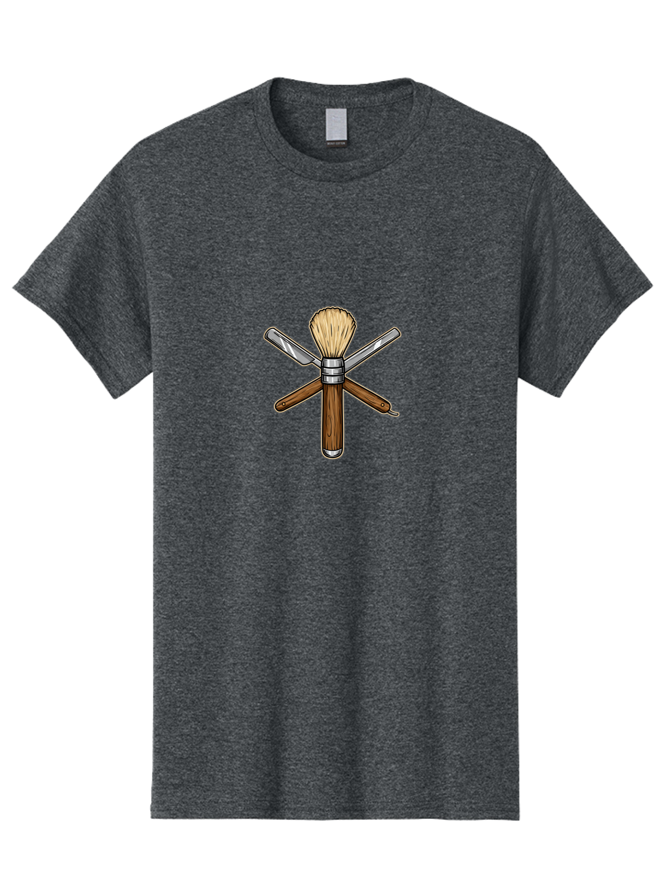 Shaving-Brush-Crossed-Razors Men'S Graphic Tee, 100% Cotton, Comfortable Casual Summer Wear, Machine Washable, Shaving Brush, Shaving Kit, Shaving Tools, Straight Razor, Safety Razor, Grooming, Shaving Essentials, Men'S Grooming, Bad544