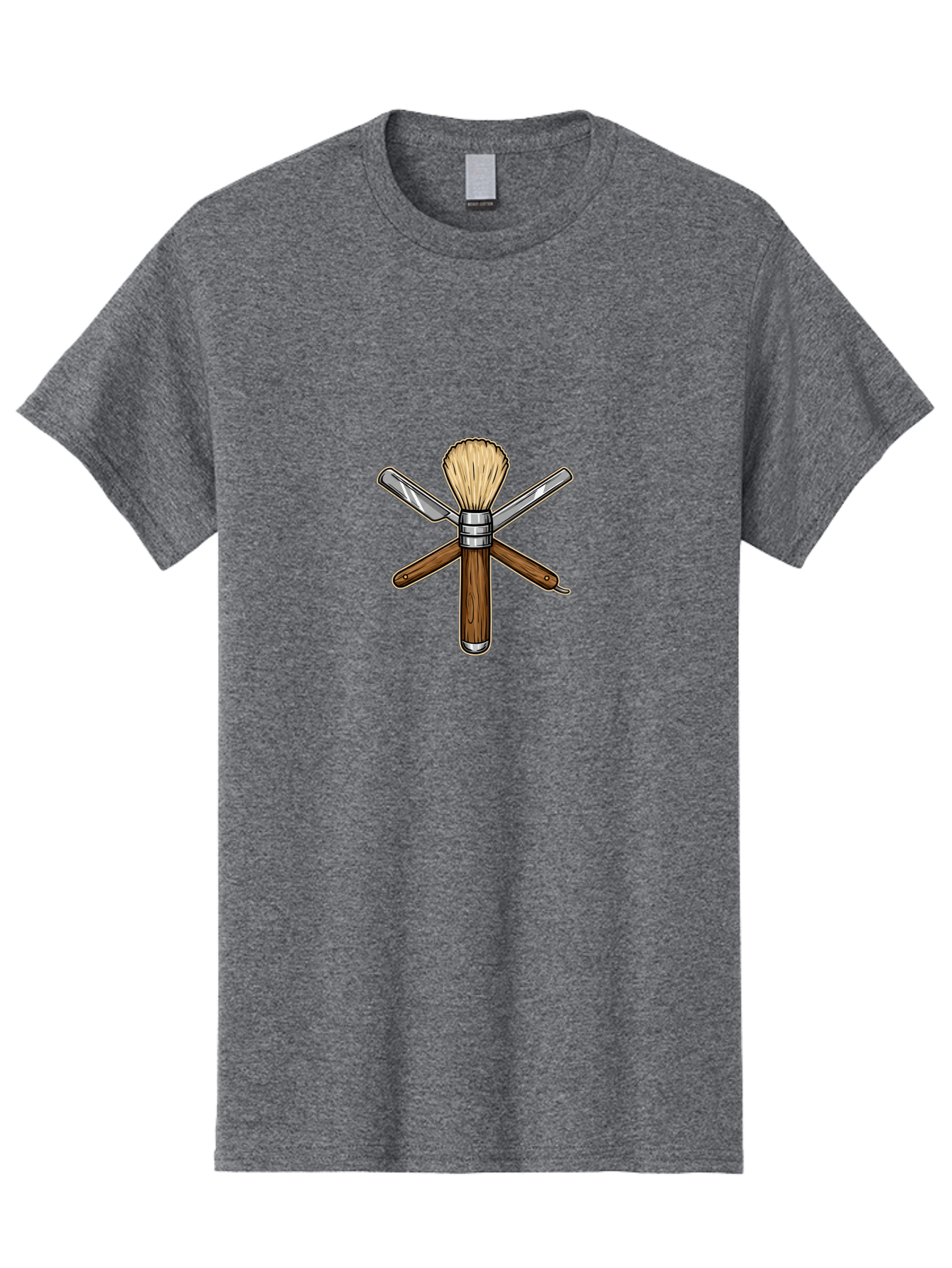Shaving-Brush-Crossed-Razors Men'S Graphic Tee, 100% Cotton, Comfortable Casual Summer Wear, Machine Washable, Shaving Brush, Shaving Kit, Shaving Tools, Straight Razor, Safety Razor, Grooming, Shaving Essentials, Men'S Grooming, Bad544