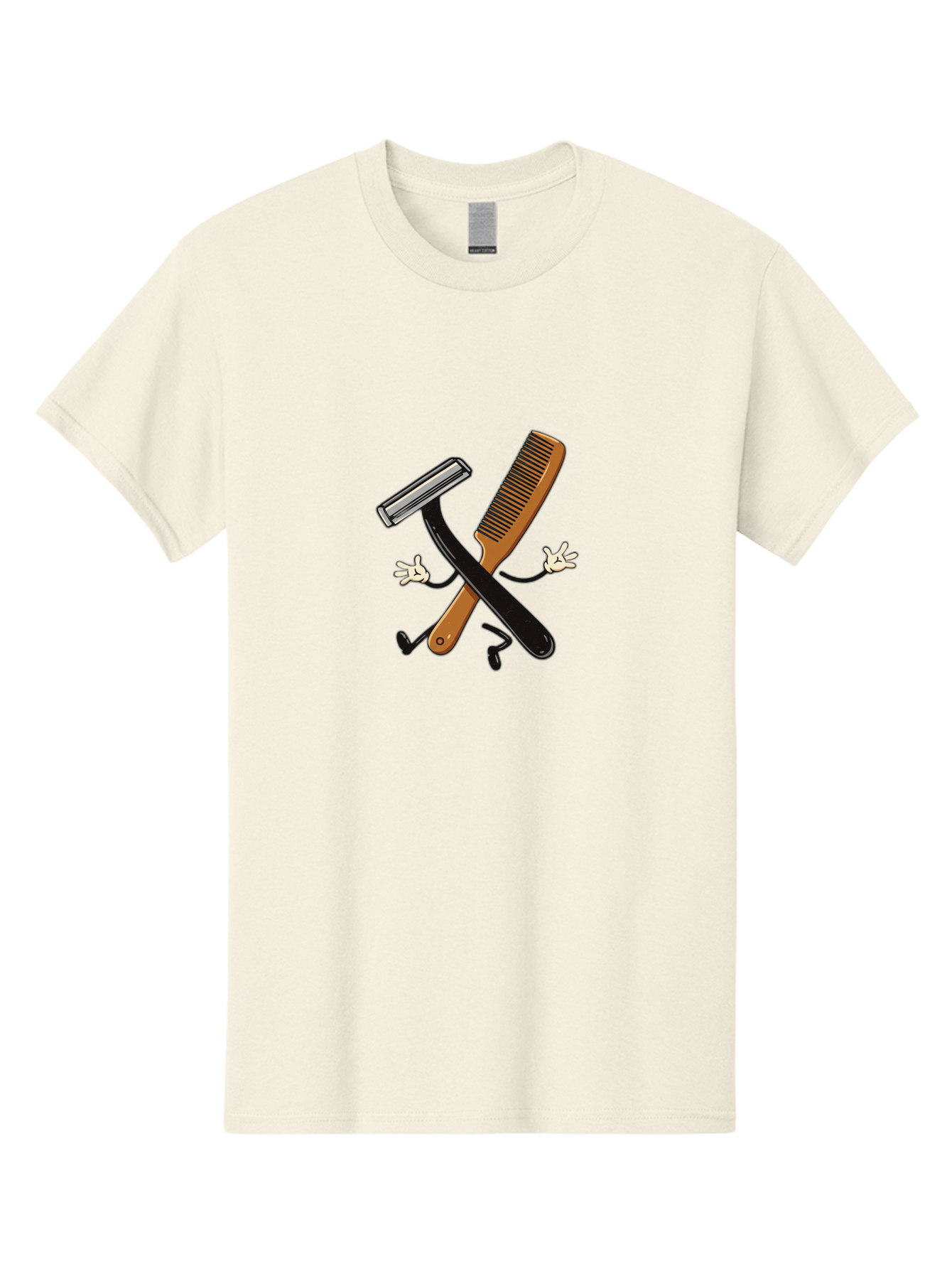 Shaving-Razor-Comb Men'S Graphic Tee, 100% Cotton, Comfortable Casual Summer Wear, Machine Washable, Shaving Razor And Comb, Grooming Tools, Barber Supplies, Men'S Grooming, Shaving Accessories, Styling Comb Bad547