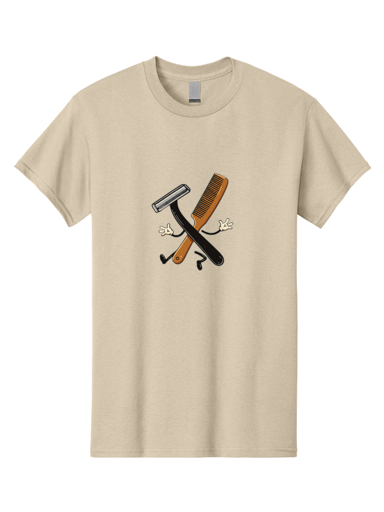 Shaving-Razor-Comb Men'S Graphic Tee, 100% Cotton, Comfortable Casual Summer Wear, Machine Washable, Shaving Razor And Comb, Grooming Tools, Barber Supplies, Men'S Grooming, Shaving Accessories, Styling Comb Bad547