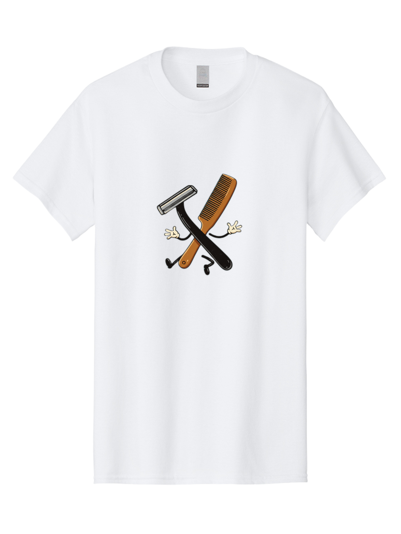 Shaving-Razor-Comb Men'S Graphic Tee, 100% Cotton, Comfortable Casual Summer Wear, Machine Washable, Shaving Razor And Comb, Grooming Tools, Barber Supplies, Men'S Grooming, Shaving Accessories, Styling Comb Bad547